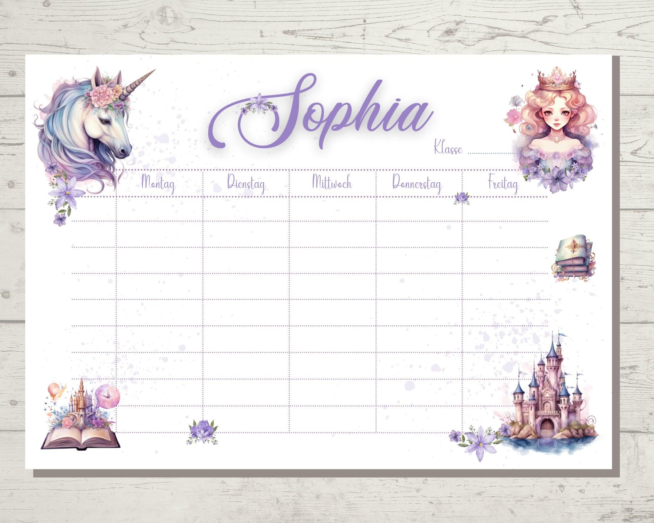 Stundenplan | personalisiert | Einhorn rosa - Roo's Gift Shop