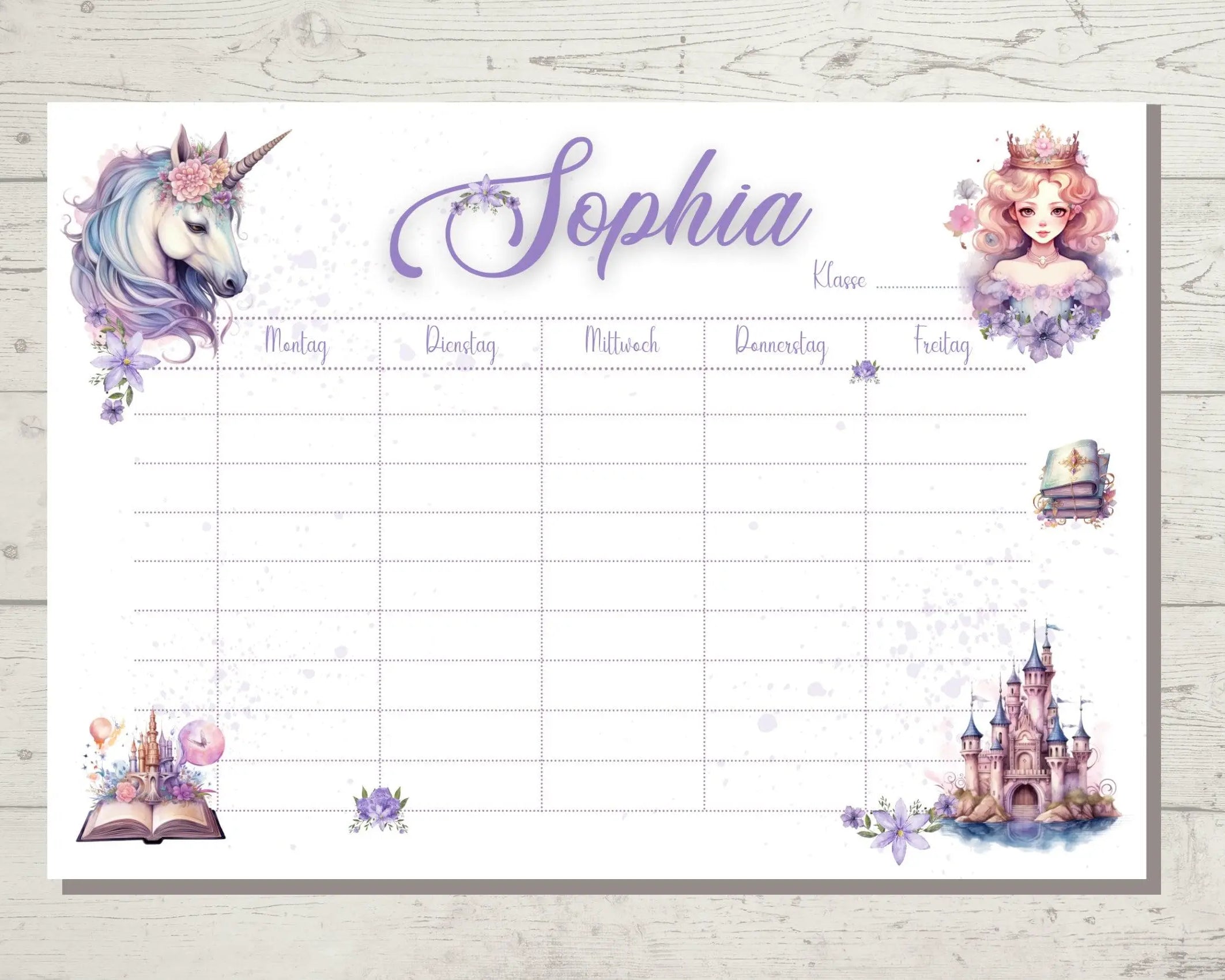 Stundenplan | personalisiert | Einhorn rosa - Roo's Gift Shop