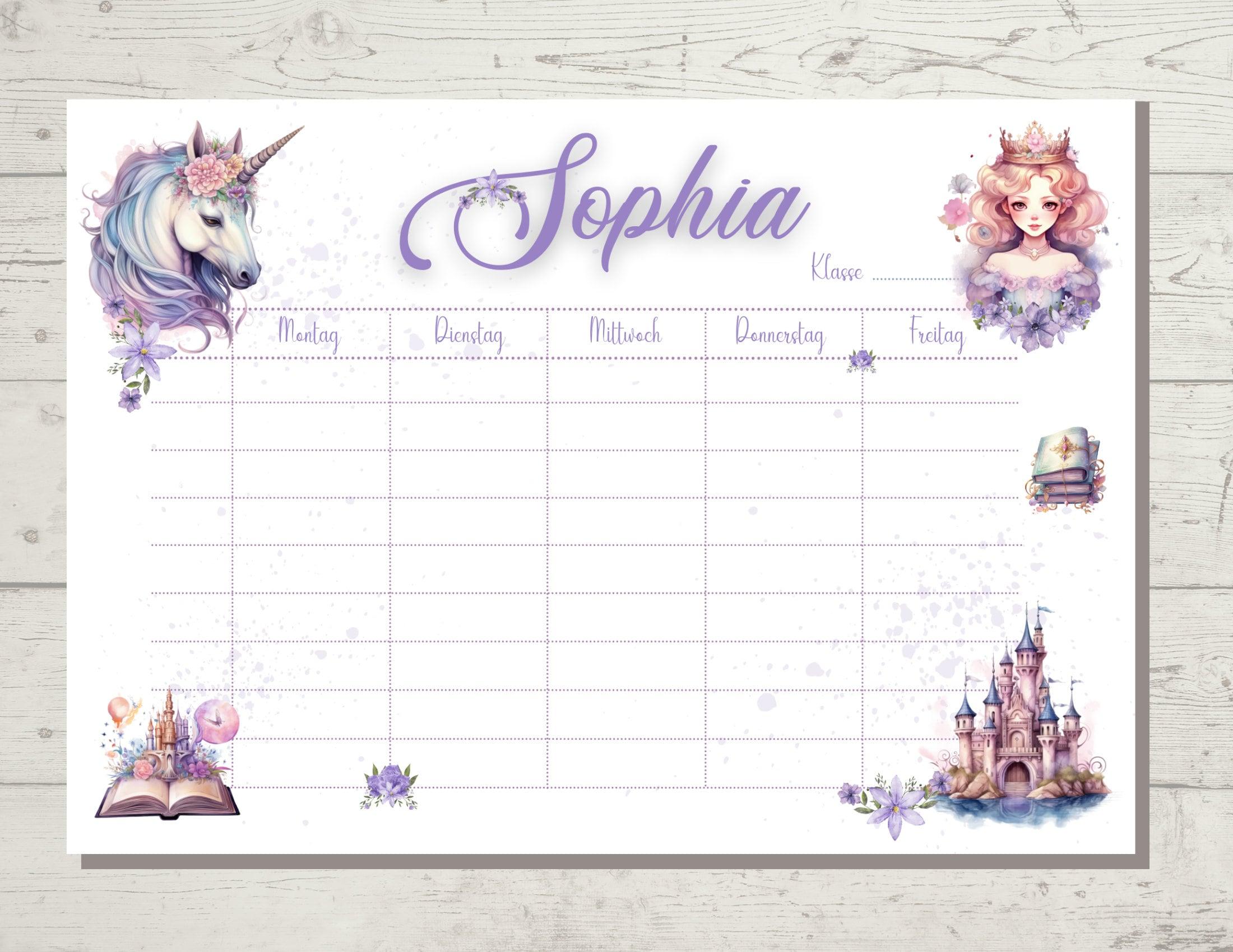 Stundenplan | personalisiert | Einhorn rosa - Roo's Gift Shop