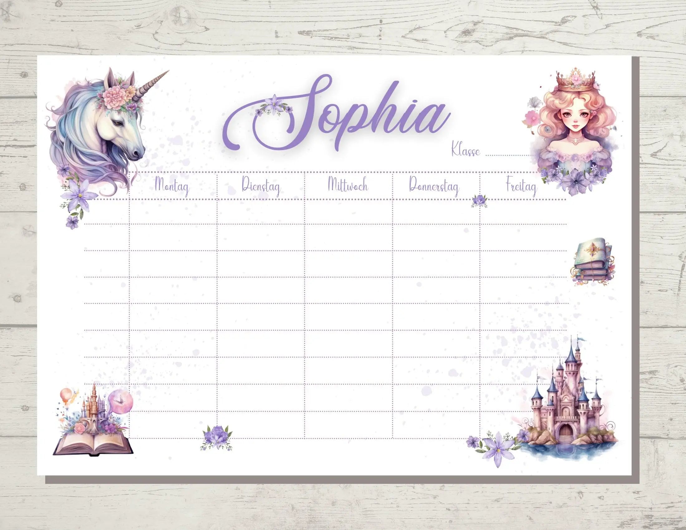 Stundenplan | personalisiert | Einhorn rosa - Roo's Gift Shop