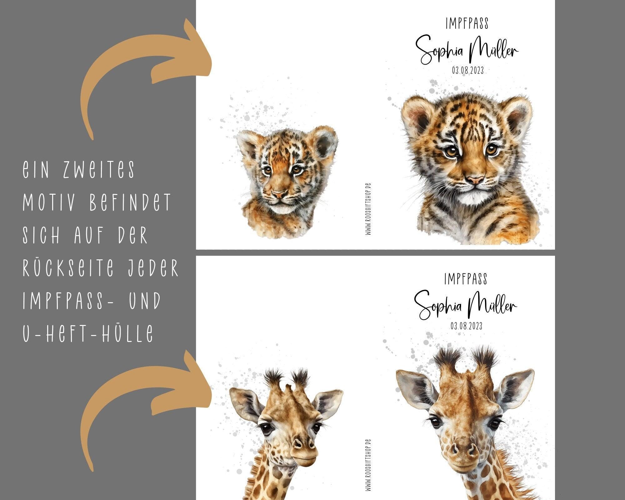 U-Heft und Impfpass Hülle | personalisiert mit Namen | Tiermotive - Roo's Gift Shop