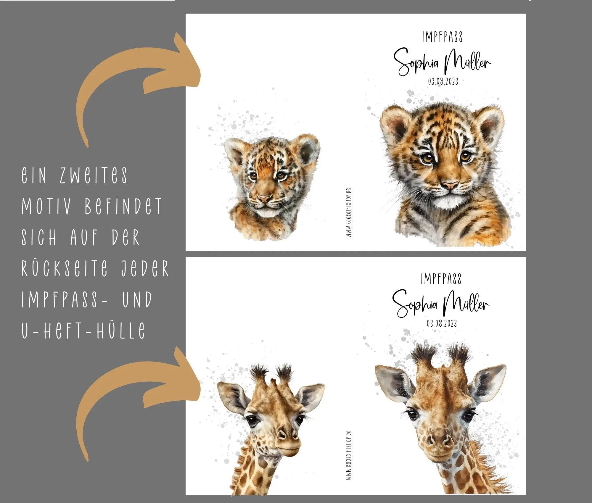 U-Heft und Impfpass Hülle | personalisiert mit Namen | Tiermotive - Roo's Gift Shop