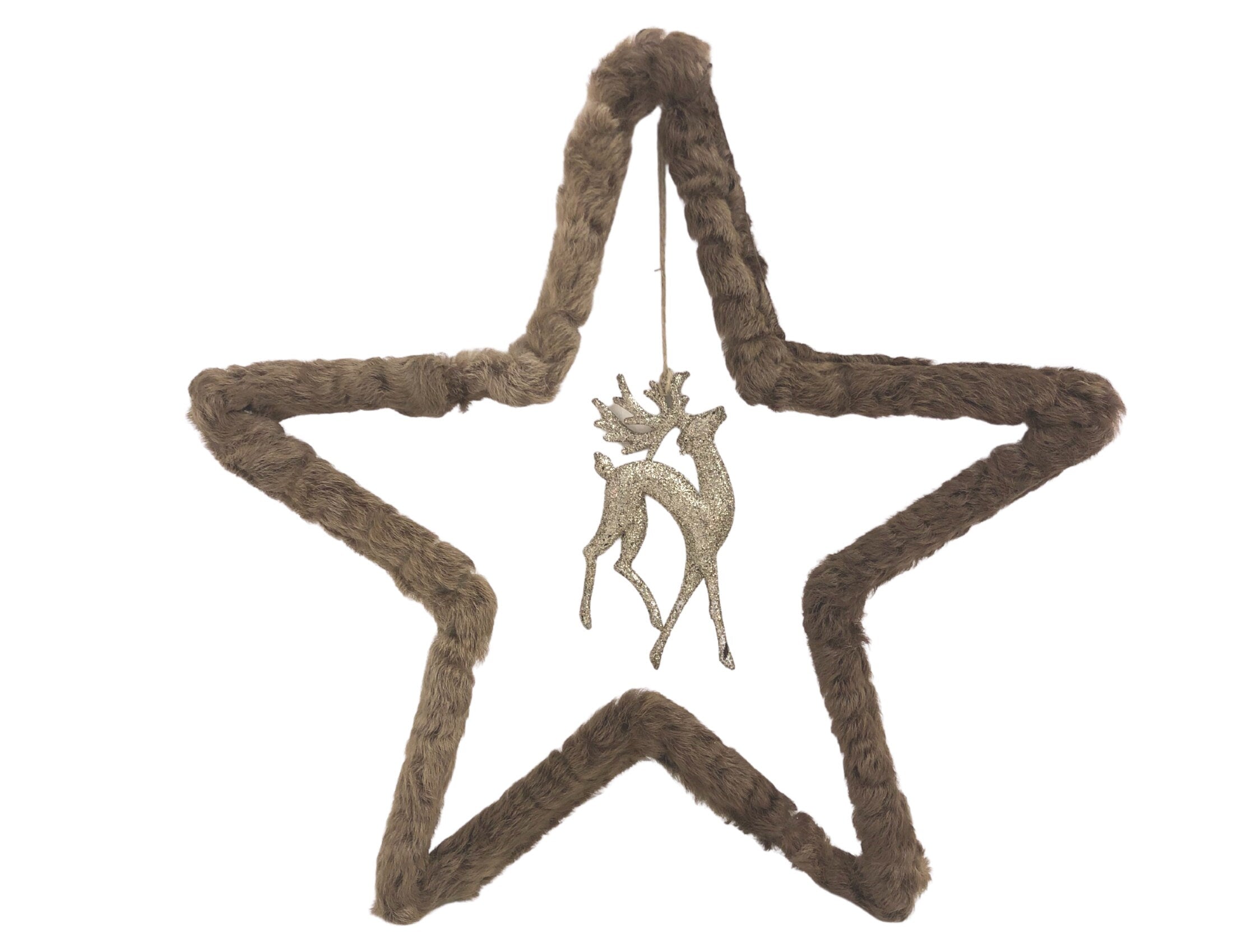Deko Stern aus Echtfell | Hirsch | Weihnachtsdeko | Großer Stern | Fensterdeko | Fell | Persianer | Glitzer Rentier | Weihnachten | Xmas