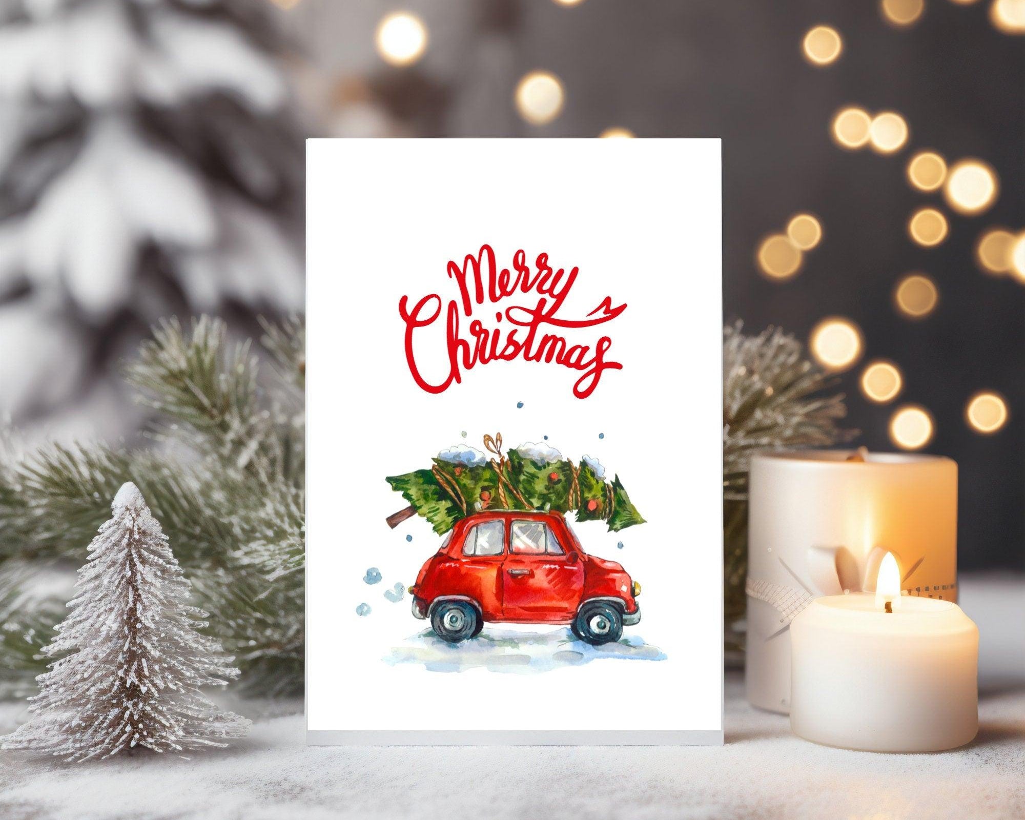 Karte Weihnachten | Auto mit Weihnachtsbaum | Merry Christmas - Roo's Gift Shop