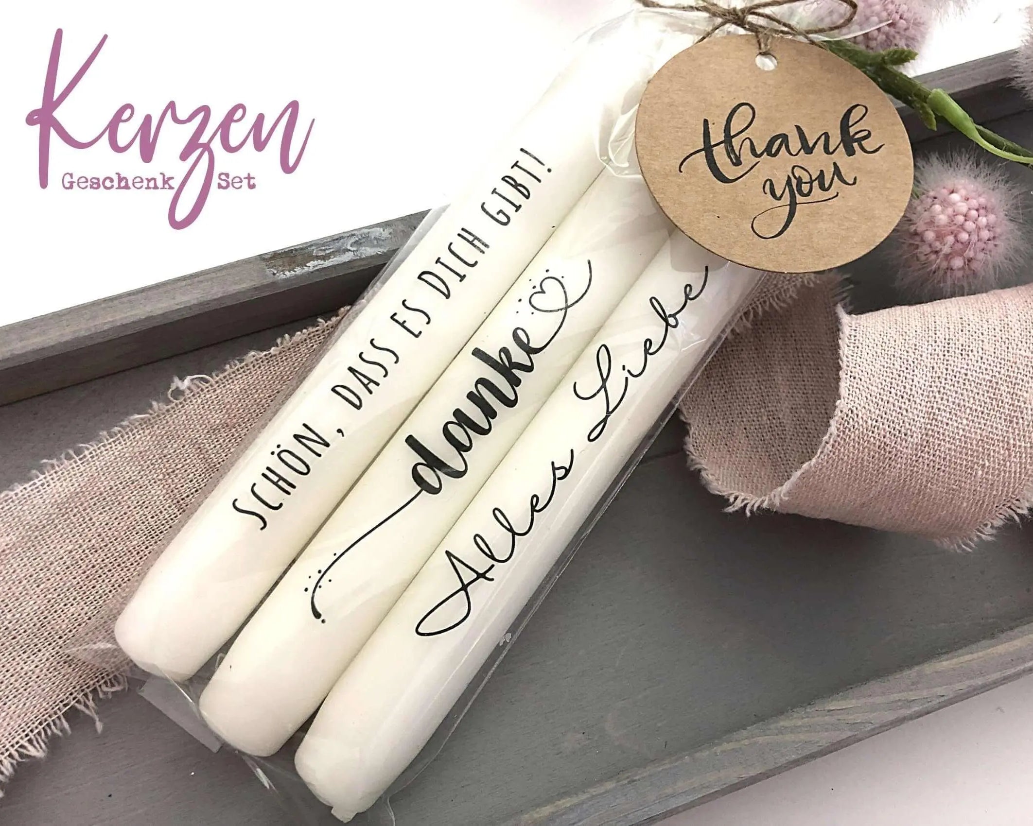 Kerzen | Botschaft | Stabkerzen | Danke | Alles Liebe | Schön... - Roo's Gift Shop