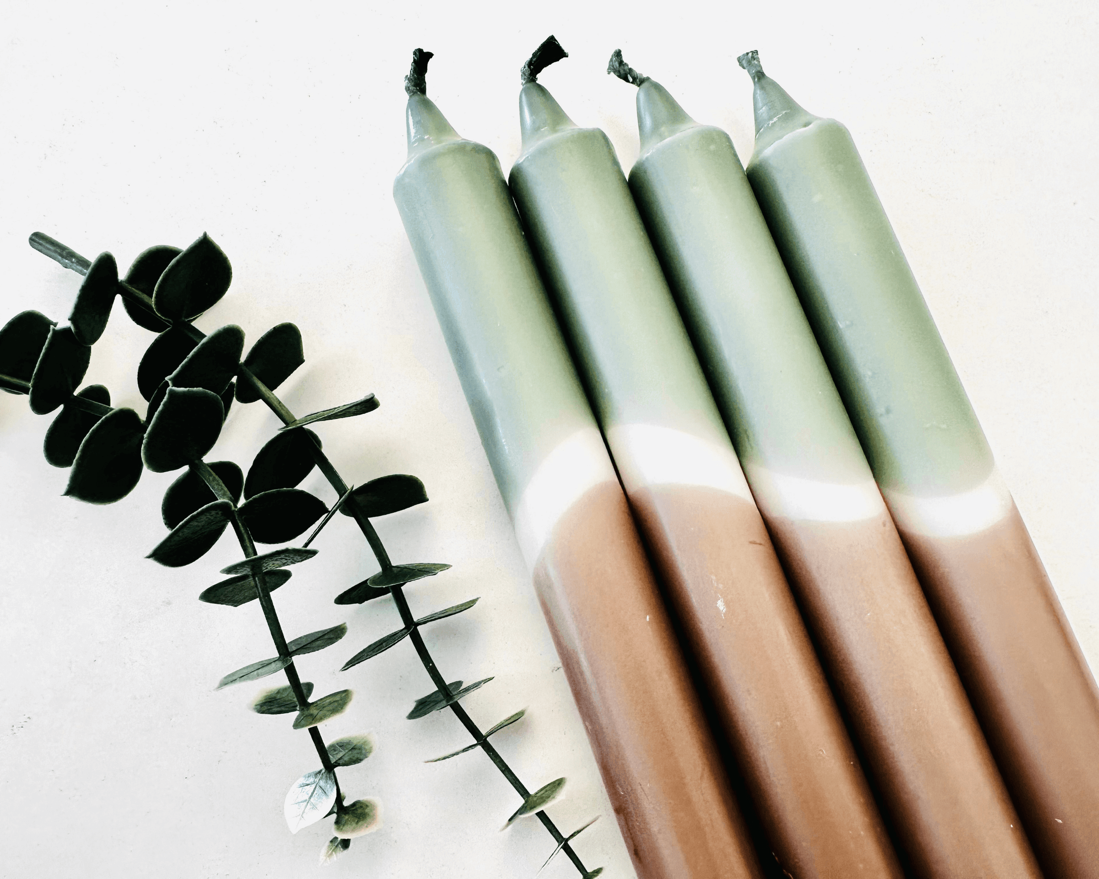Kerzen | Dip Dye | 4er Set | grün, braun, weiß - Roo's Gift Shop