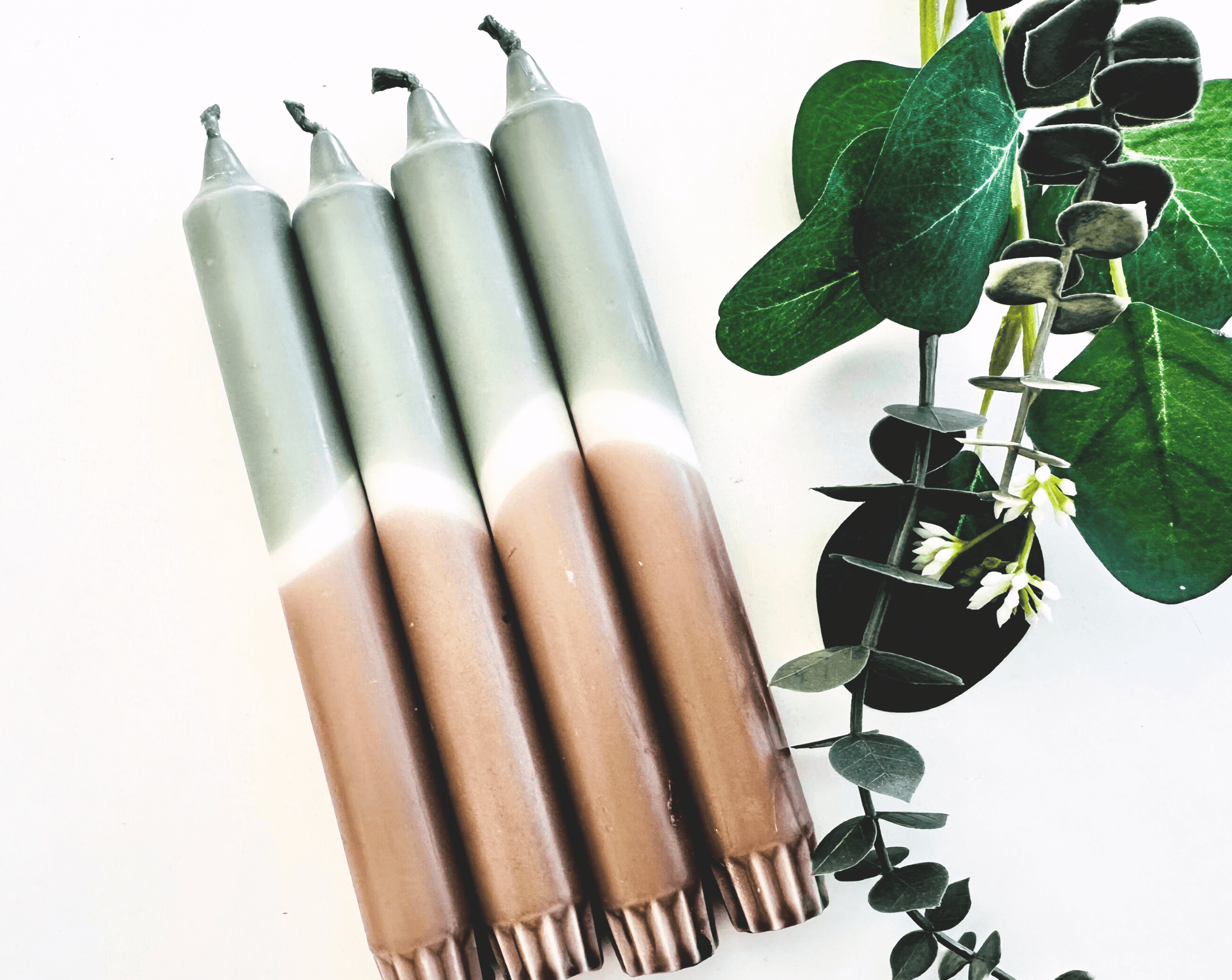 Kerzen | Dip Dye | 4er Set | grün, braun, weiß - Roo's Gift Shop
