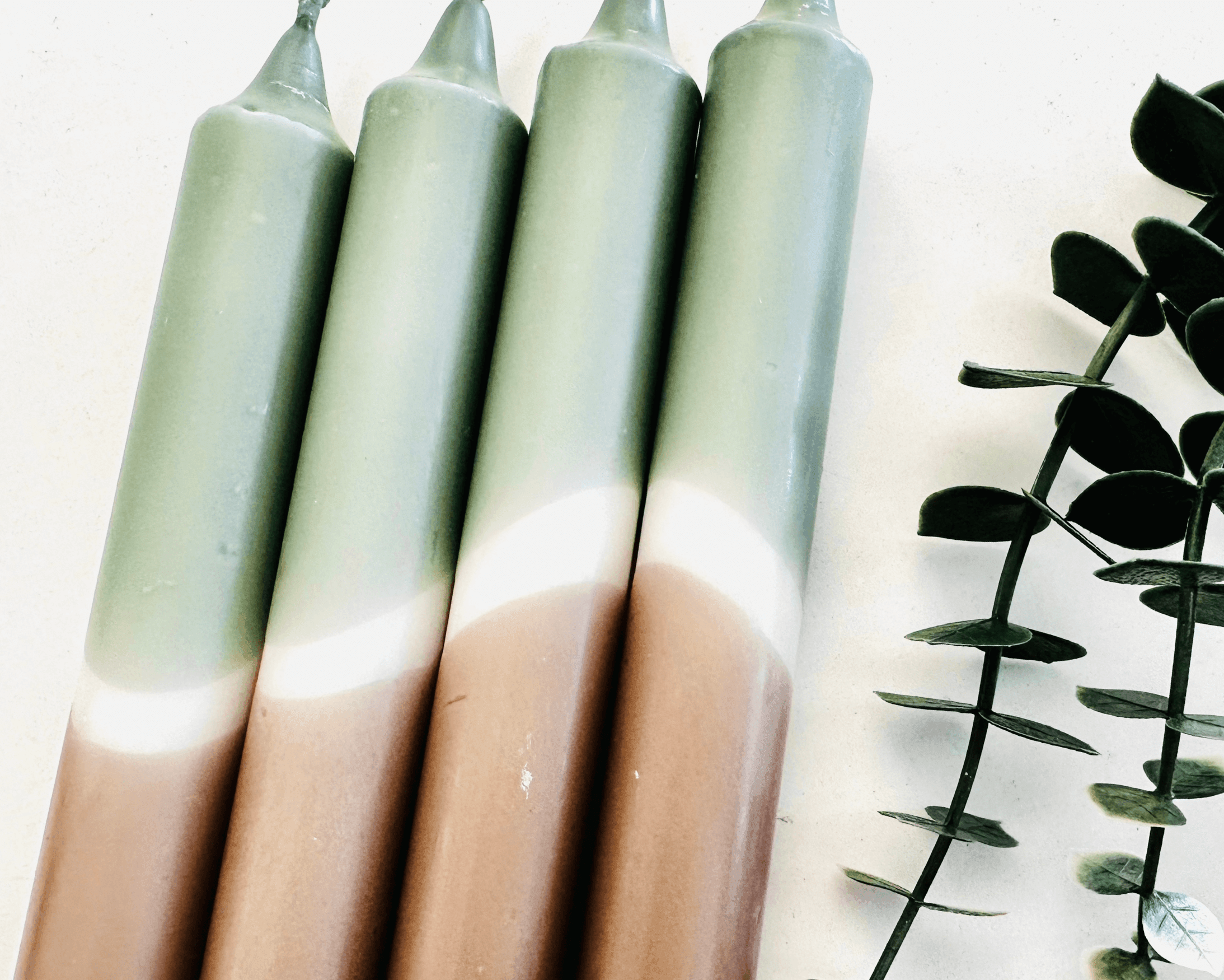 Kerzen | Dip Dye | 4er Set | grün, braun, weiß - Roo's Gift Shop