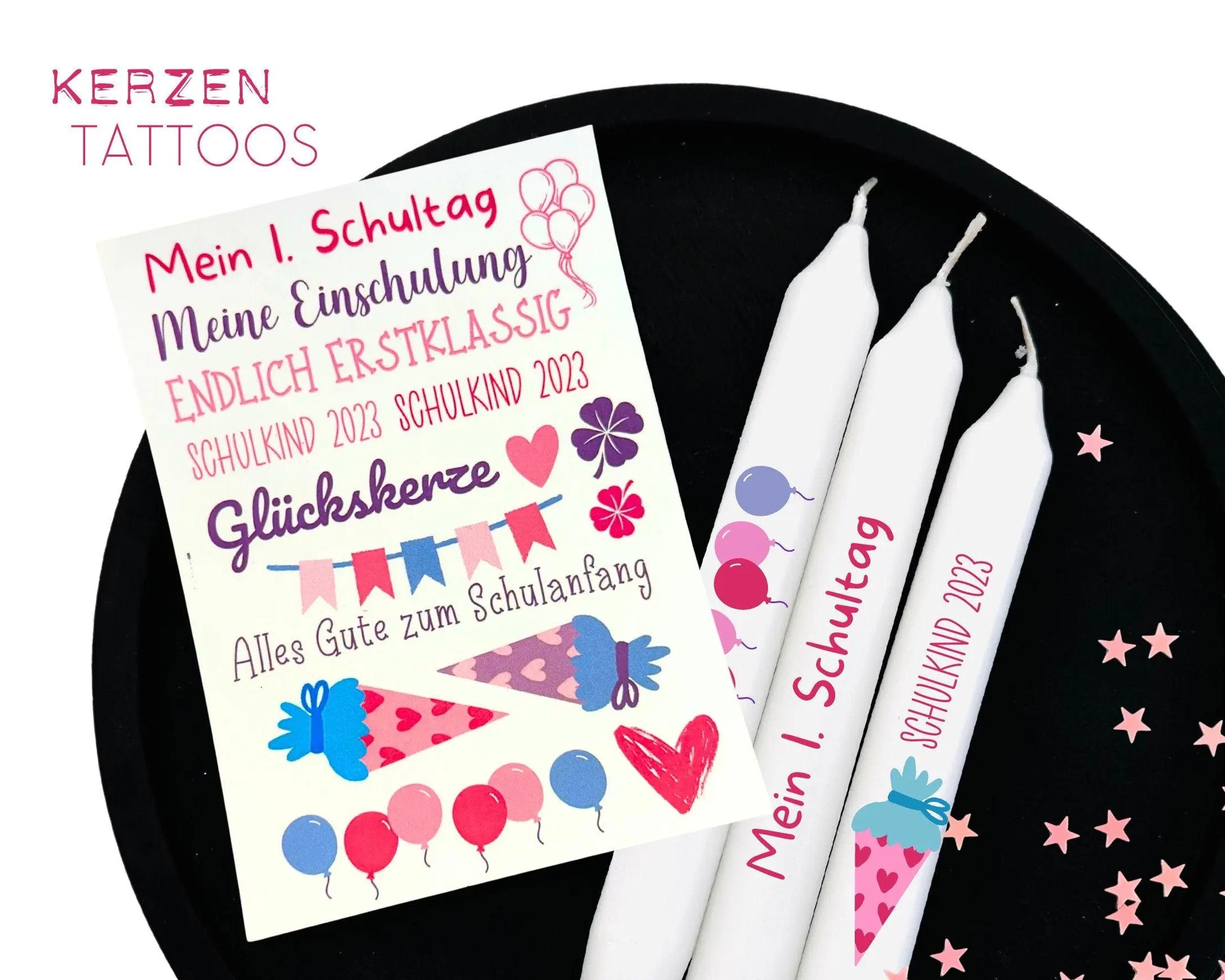 Kerzensticker Wasserschiebefolie | Schulanfang Mädchen - Roo's Gift Shop