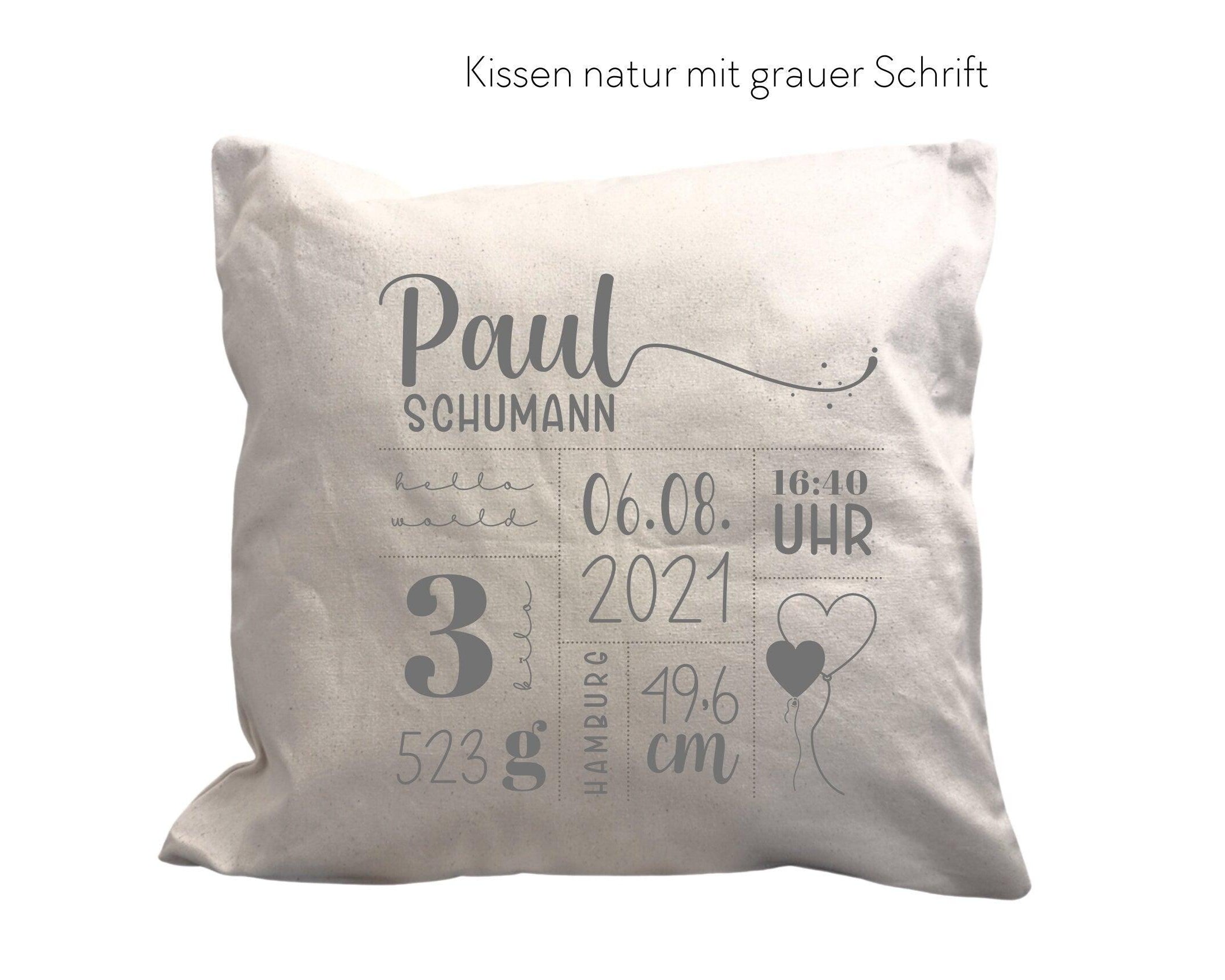 Kissen | Baby Geburtsdaten | Kissenbezug | Namenskissen - Roo's Gift Shop