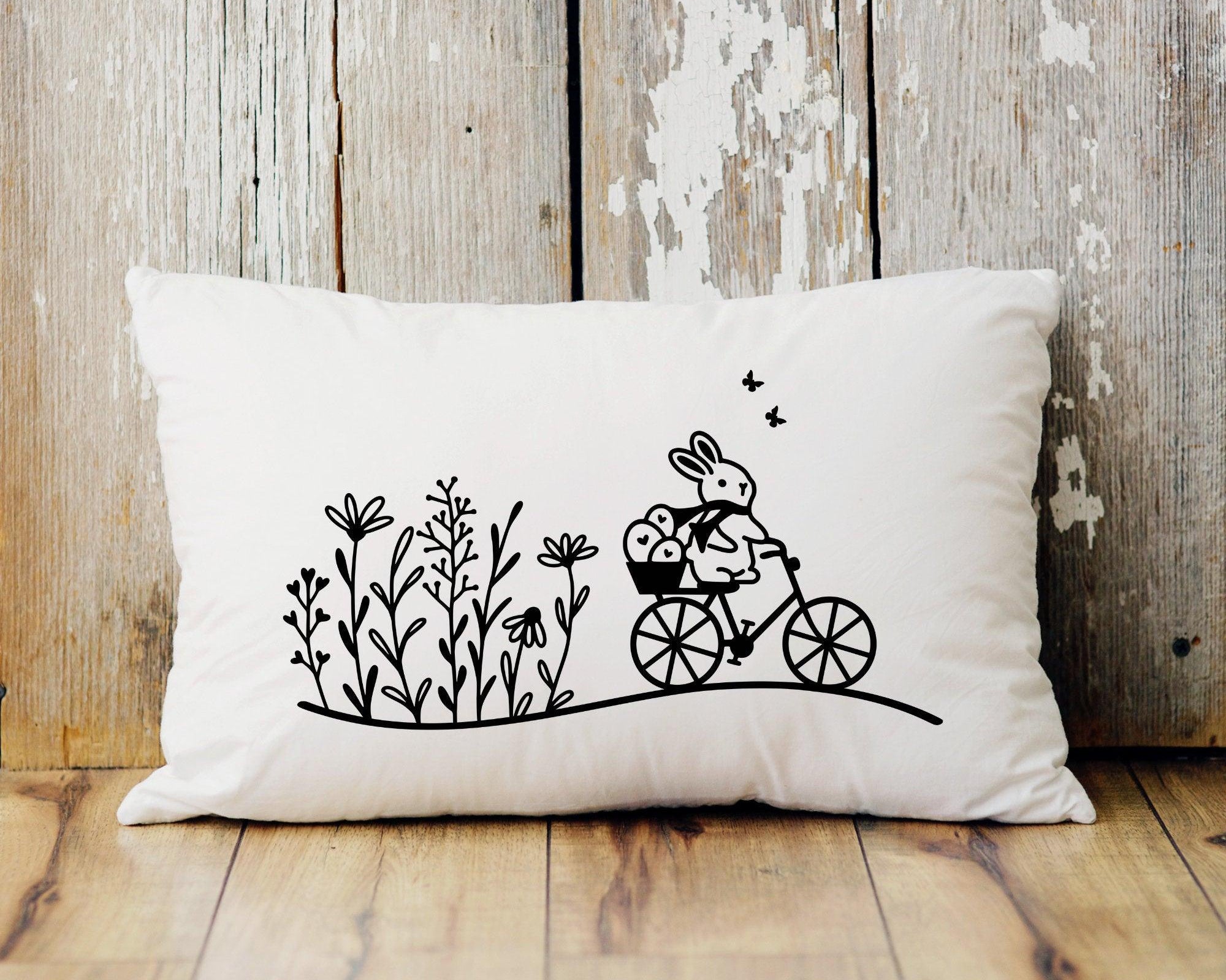 Kissen | Ostern | Kissenbezug Querformat | beige oder grau - Roo's Gift Shop