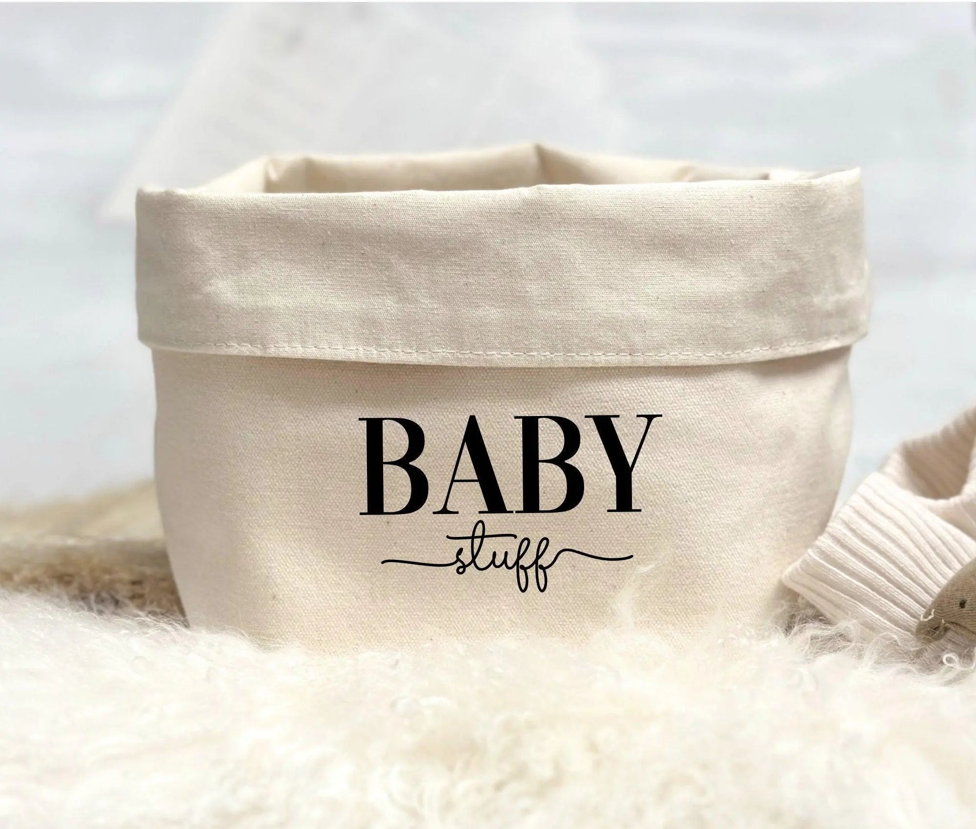 Kleiner beiger Canvas Utensilo | Stoffkorb natur | Baby stuff - Roo's Gift Shop