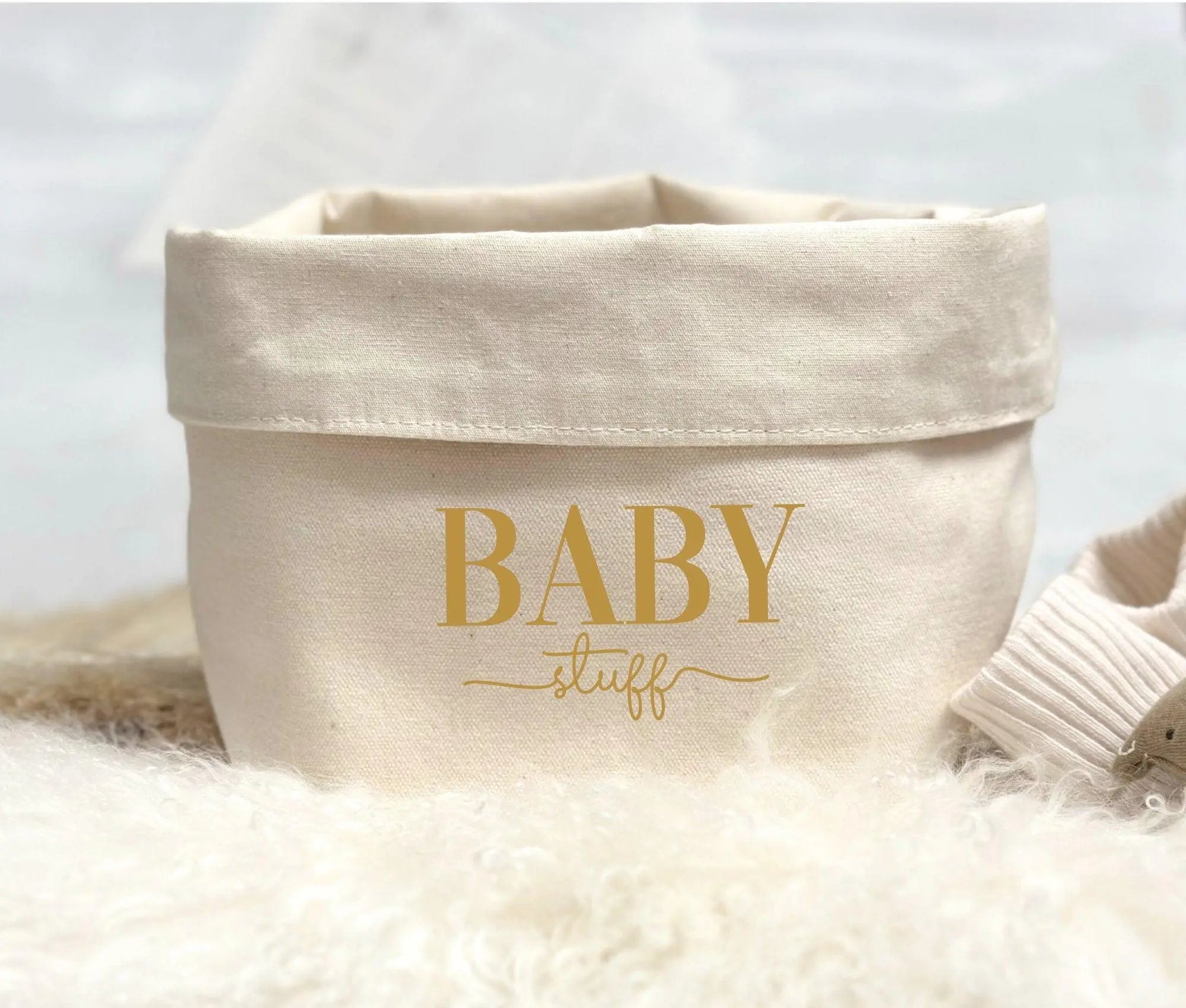 Kleiner beiger Canvas Utensilo | Stoffkorb natur | Baby stuff - Roo's Gift Shop