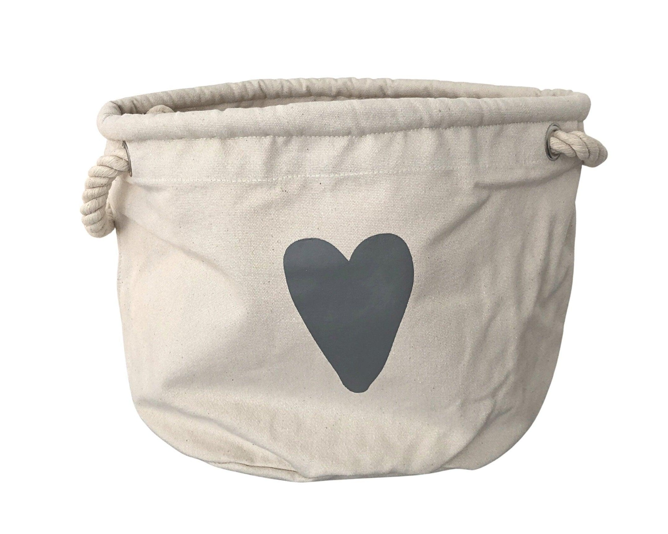 Korb aus Canvas | Aufbewahrung | Utensilo | mit grauem Herz - Roo's Gift Shop