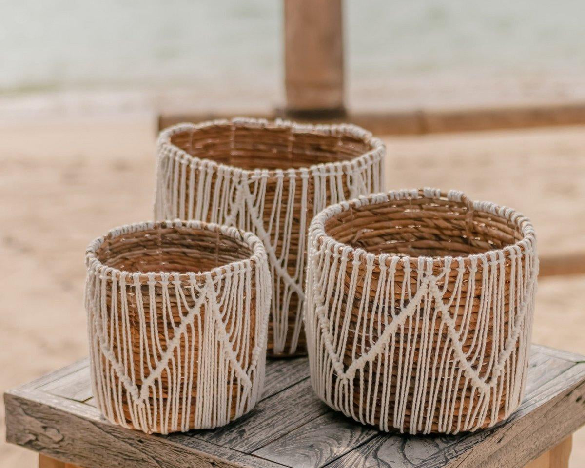 Korb aus Seegras ORIS | Runder Blumenkorb Boho - Roo's Gift Shop