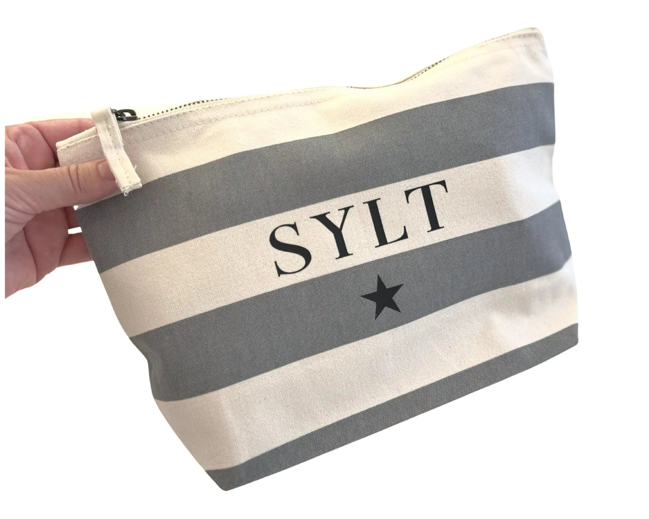 Kosmetiktasche | gestreift grau | SYLT - Roo's Gift Shop