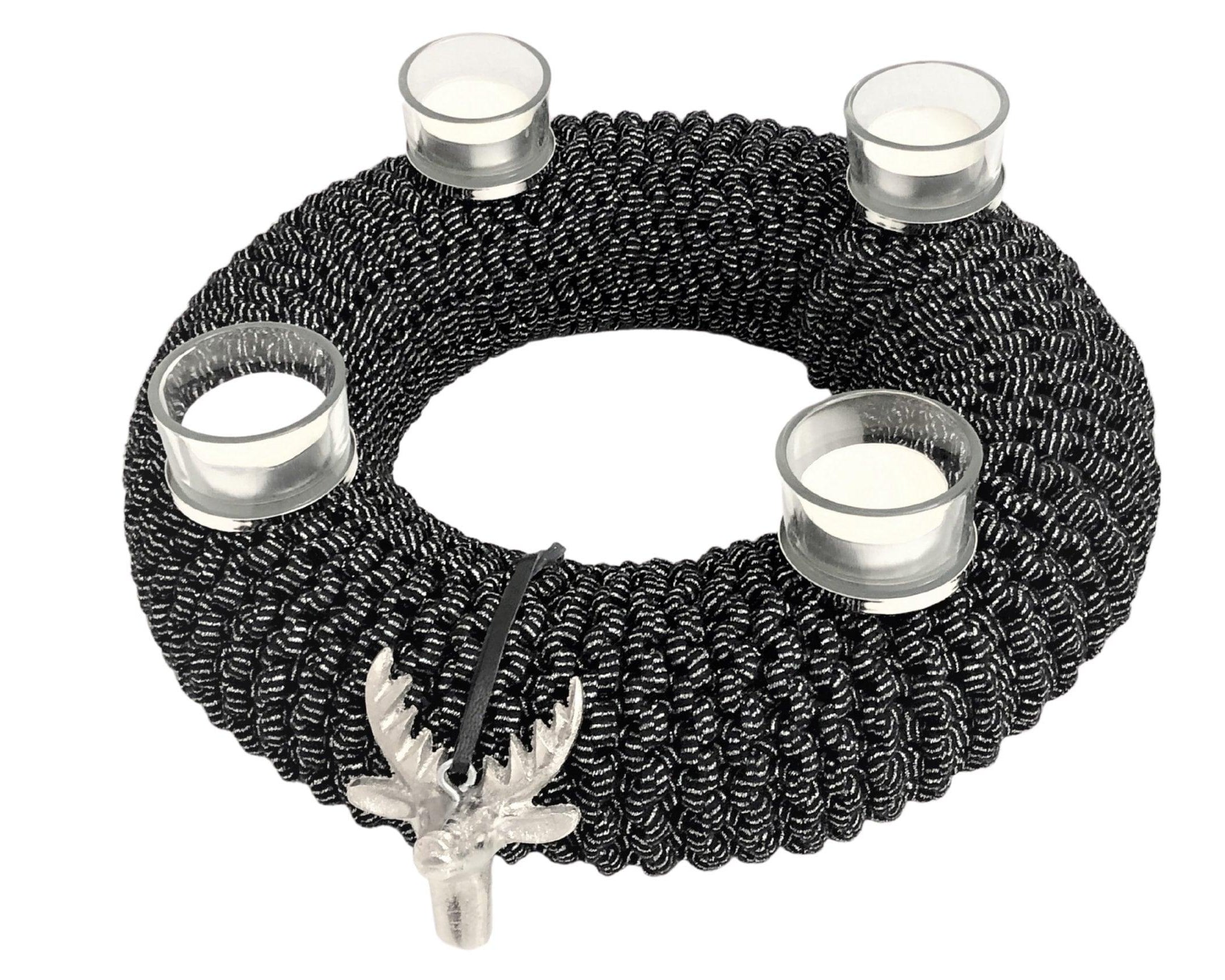 Kranz | gestrickt | Grobstrick | 30 cm | Adventskranz | silber schwarz - Roo's Gift Shop
