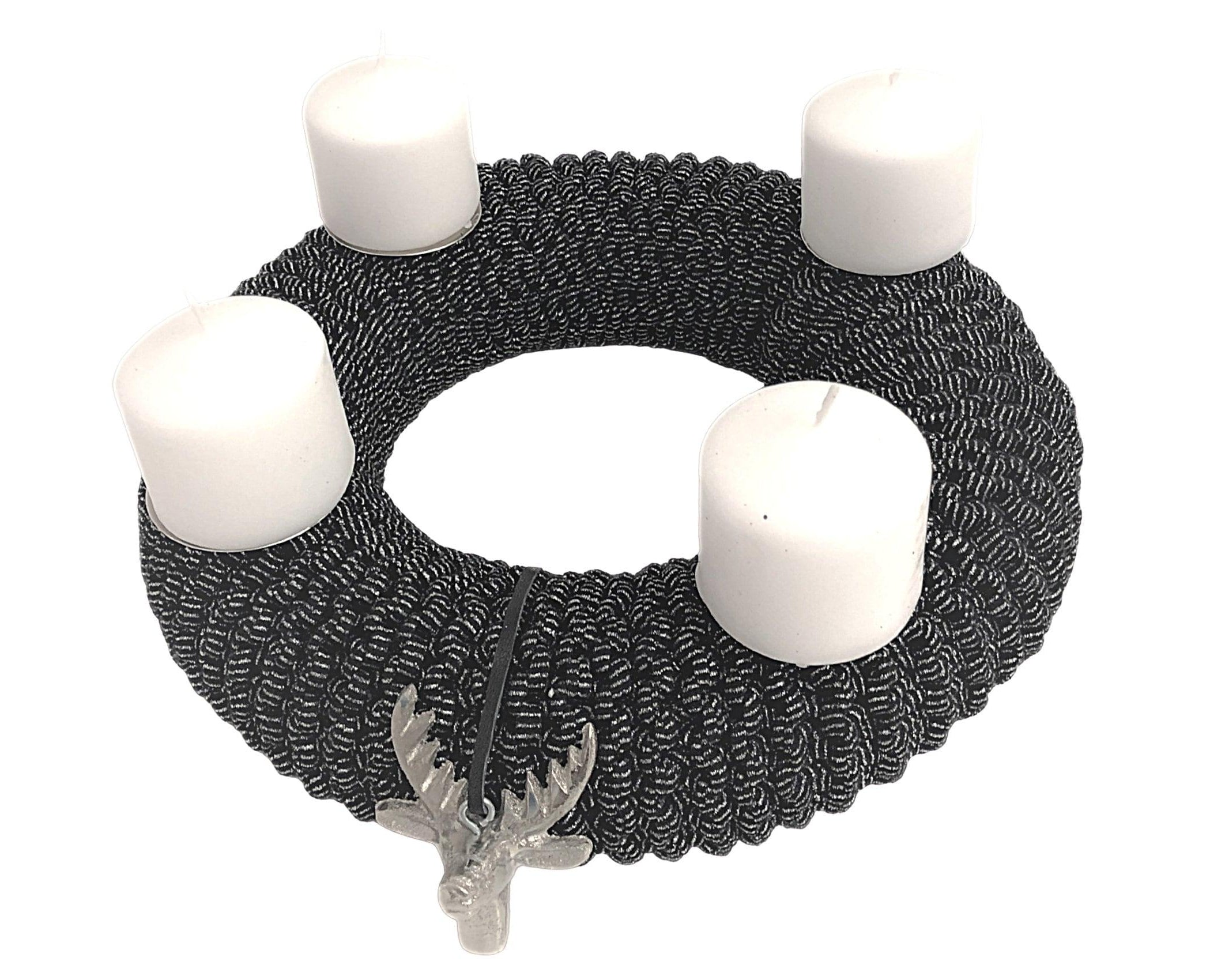 Kranz | gestrickt | Grobstrick | 30 cm | Adventskranz | silber schwarz - Roo's Gift Shop