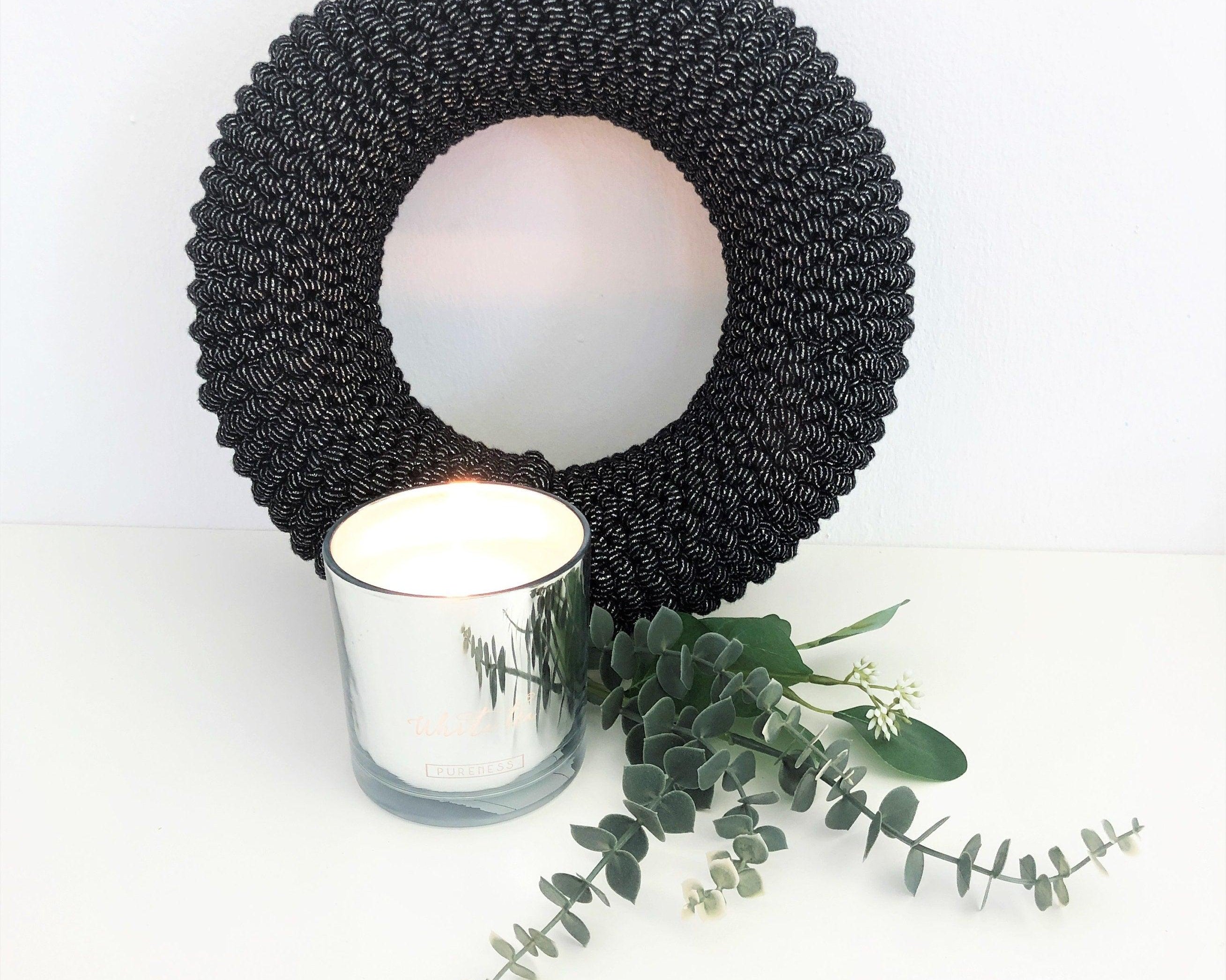 Kranz | gestrickt | Grobstrick | 30 cm | Adventskranz | silber schwarz - Roo's Gift Shop