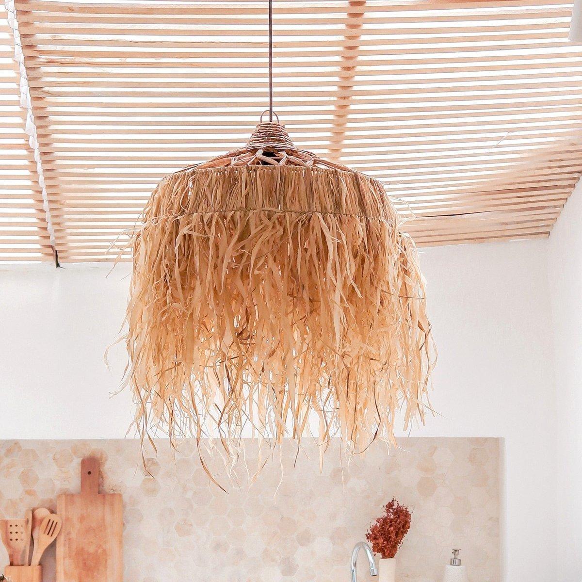 Lampe Raffia mit langen Fransen | Bast Lampenschirm Hängelampe | Boho - Roo's Gift Shop