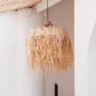 Lampe Raffia mit langen Fransen | Bast Lampenschirm Hängelampe | Boho - Roo's Gift Shop