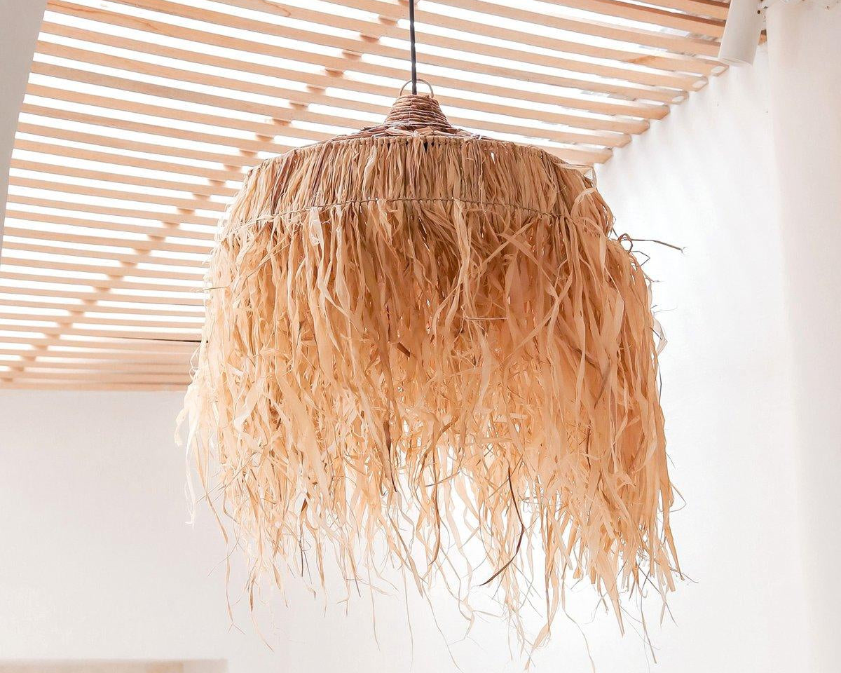 Lampe Raffia mit langen Fransen | Bast Lampenschirm Hängelampe | Boho - Roo's Gift Shop
