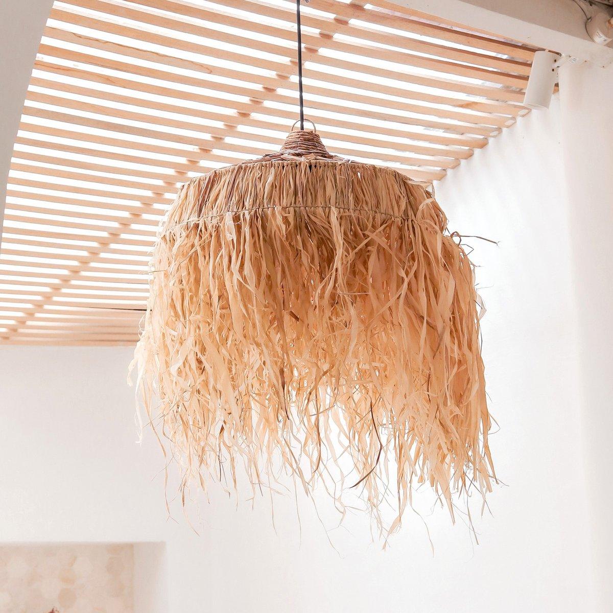 Lampe Raffia mit langen Fransen | Bast Lampenschirm Hängelampe | Boho - Roo's Gift Shop