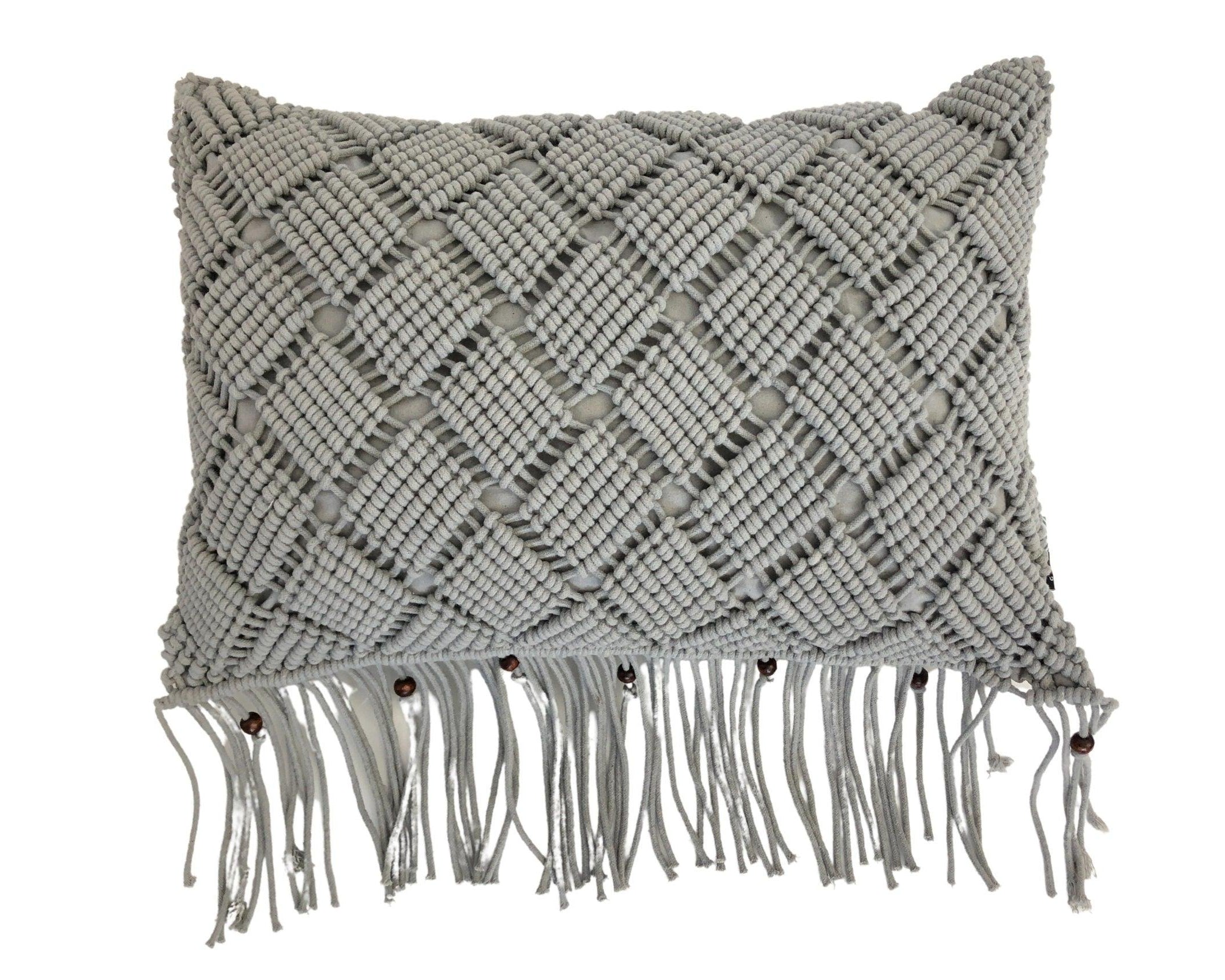 Makramee Kissen | Boho | 30 x 50 cm | hellgrau - Roo's Gift Shop