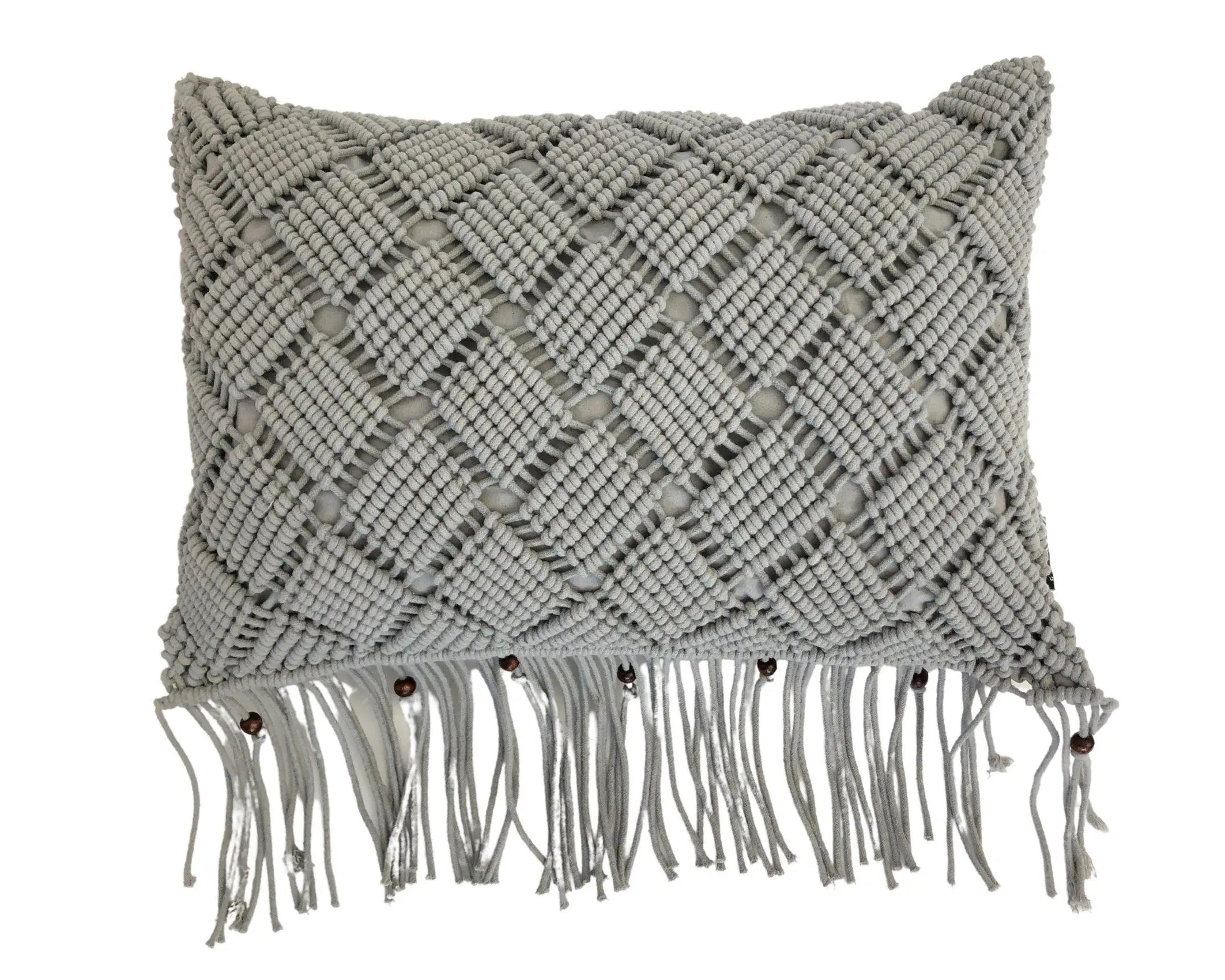 Makramee Kissen | Boho | 30 x 50 cm | hellgrau - Roo's Gift Shop