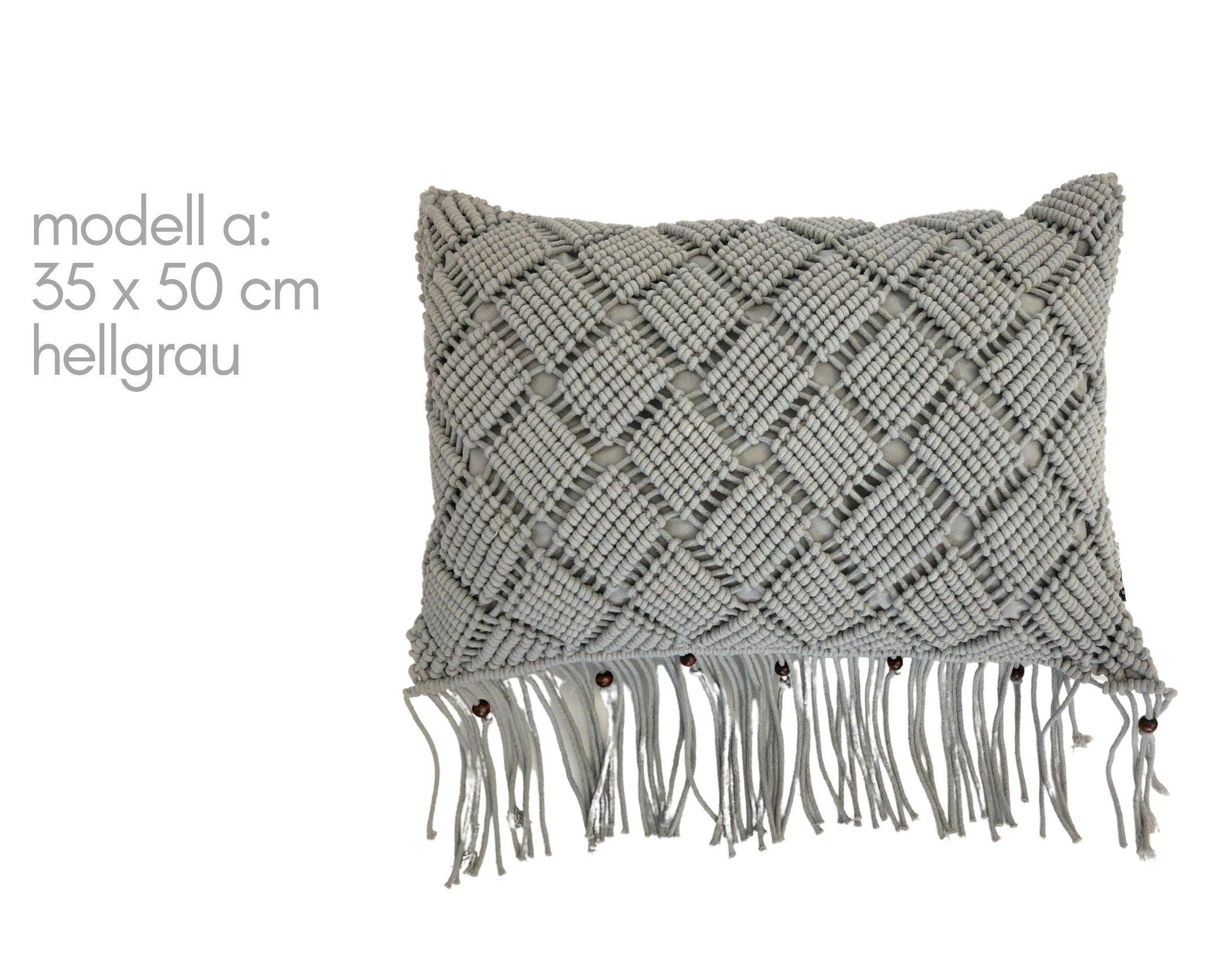 Makramee Kissen | Boho | 30 x 50 cm | hellgrau - Roo's Gift Shop