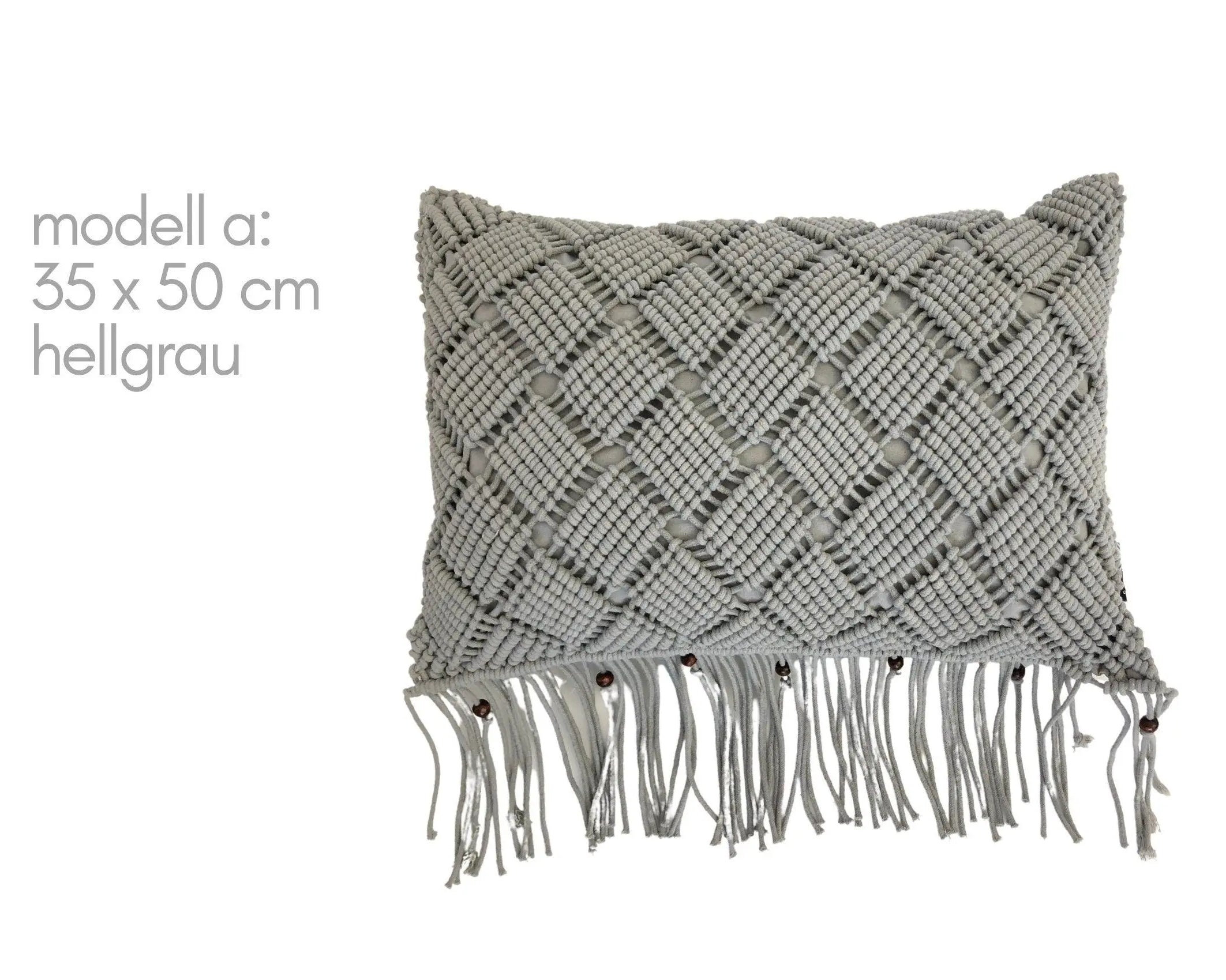 Makramee Kissen | Boho | 30 x 50 cm | hellgrau - Roo's Gift Shop