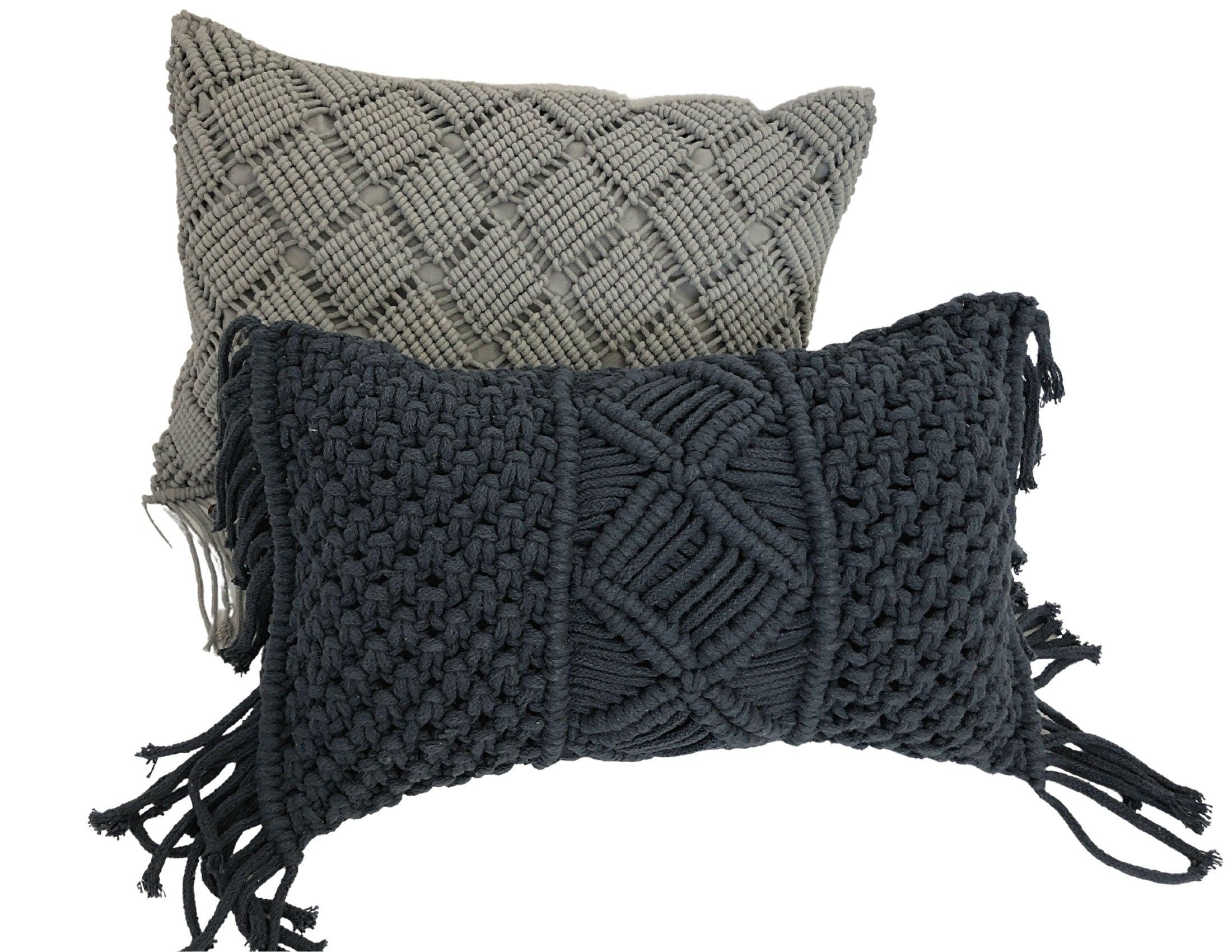 Makramee Kissen | Boho | 30 x 50 cm | hellgrau - Roo's Gift Shop