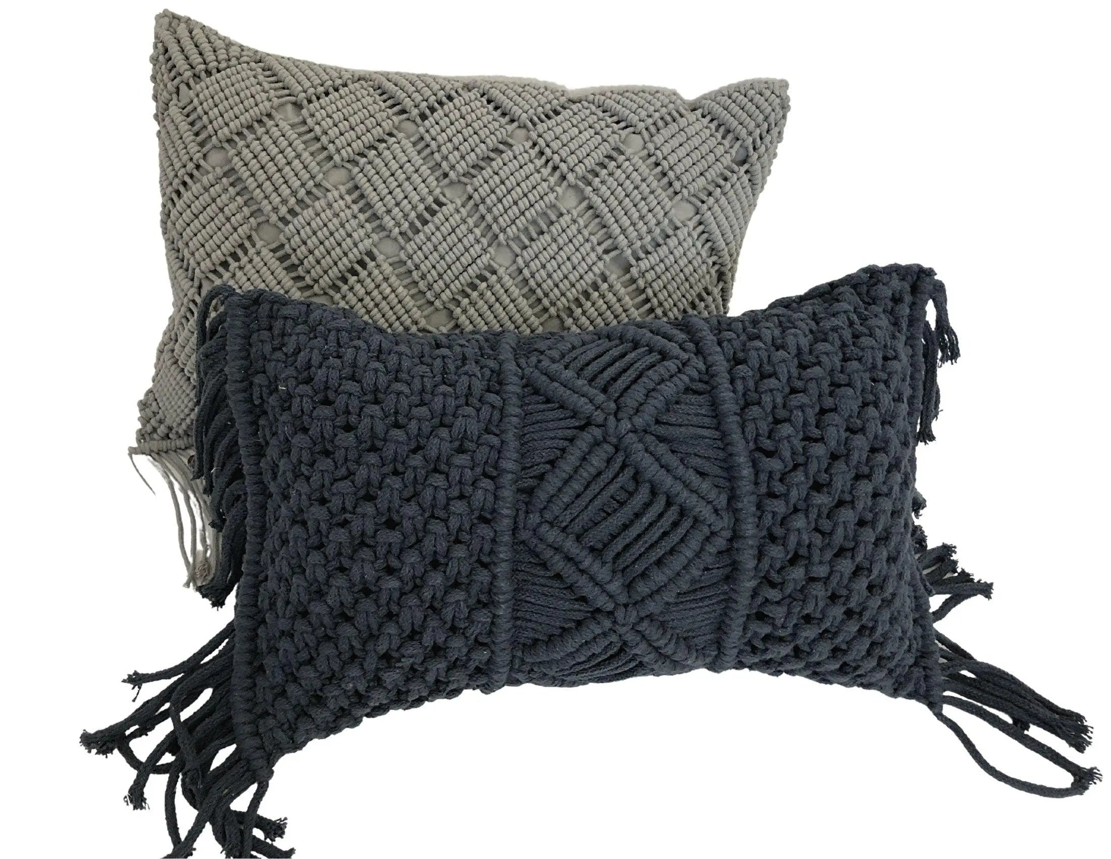 Makramee Kissen | Boho | 30 x 50 cm | hellgrau - Roo's Gift Shop