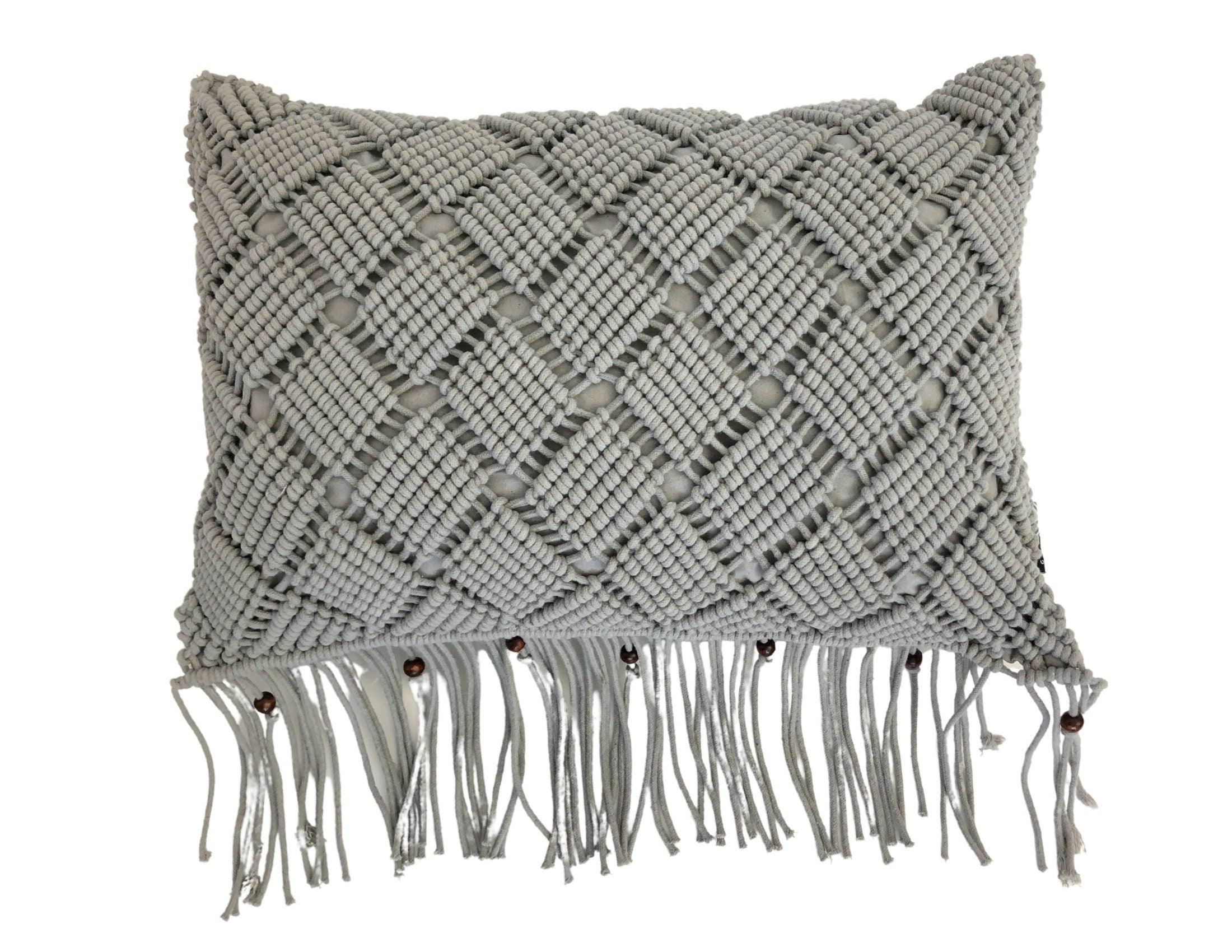 Makramee Kissen | Boho | 30 x 50 cm | hellgrau - Roo's Gift Shop