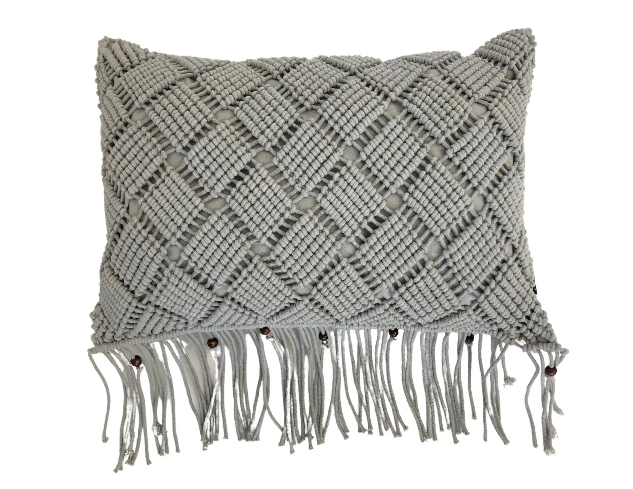 Makramee Kissen | Boho | 30 x 50 cm | hellgrau - Roo's Gift Shop