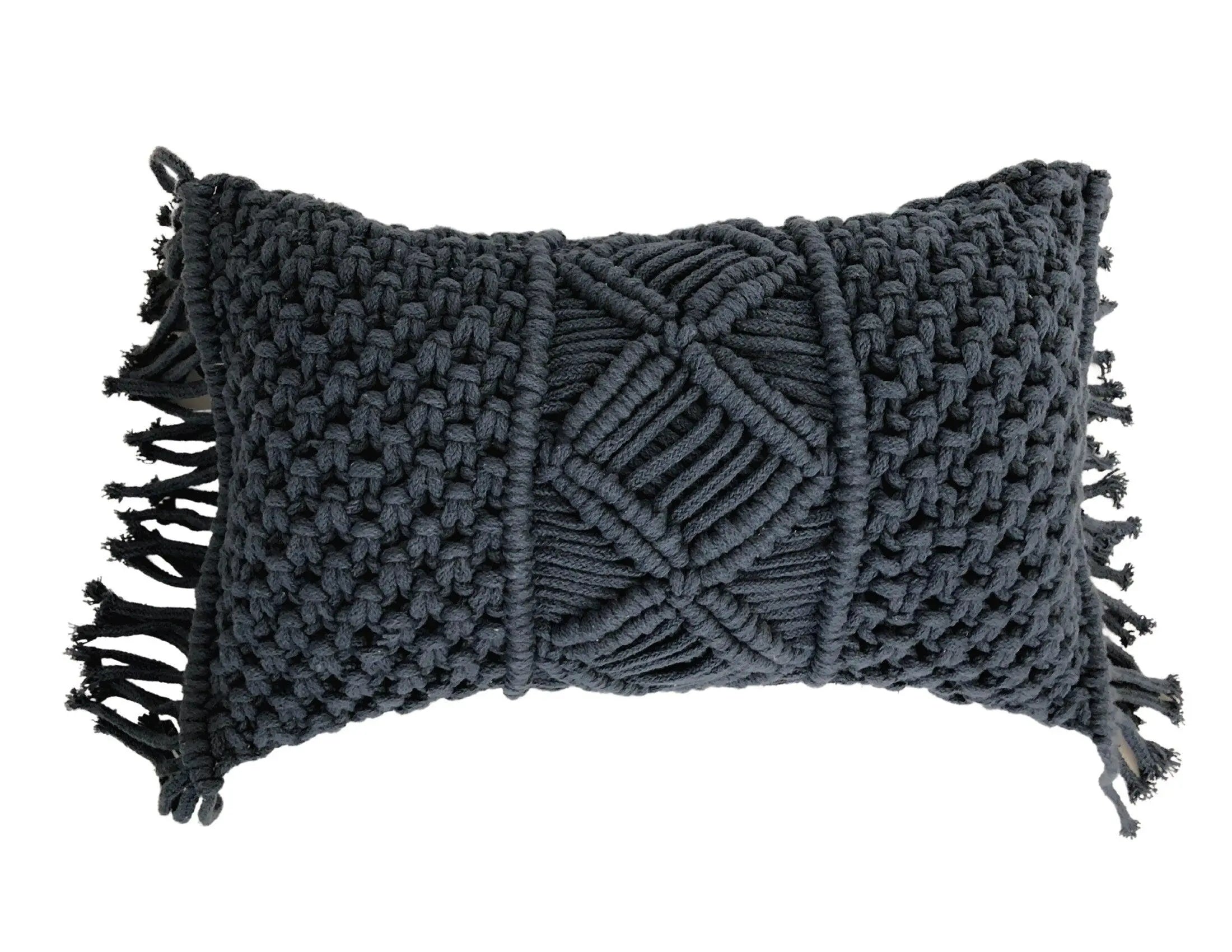 Makramee Kissen | Boho | 30 x 50 cm | hellgrau - Roo's Gift Shop