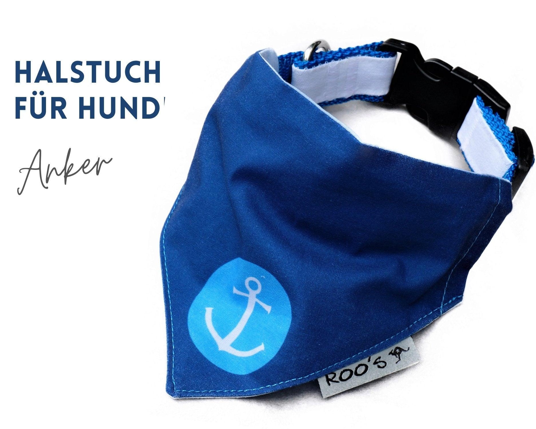 Maritimes Hundehalstuch mit Anker | dunkelblaues Hunde Bandana - Roo's Gift Shop