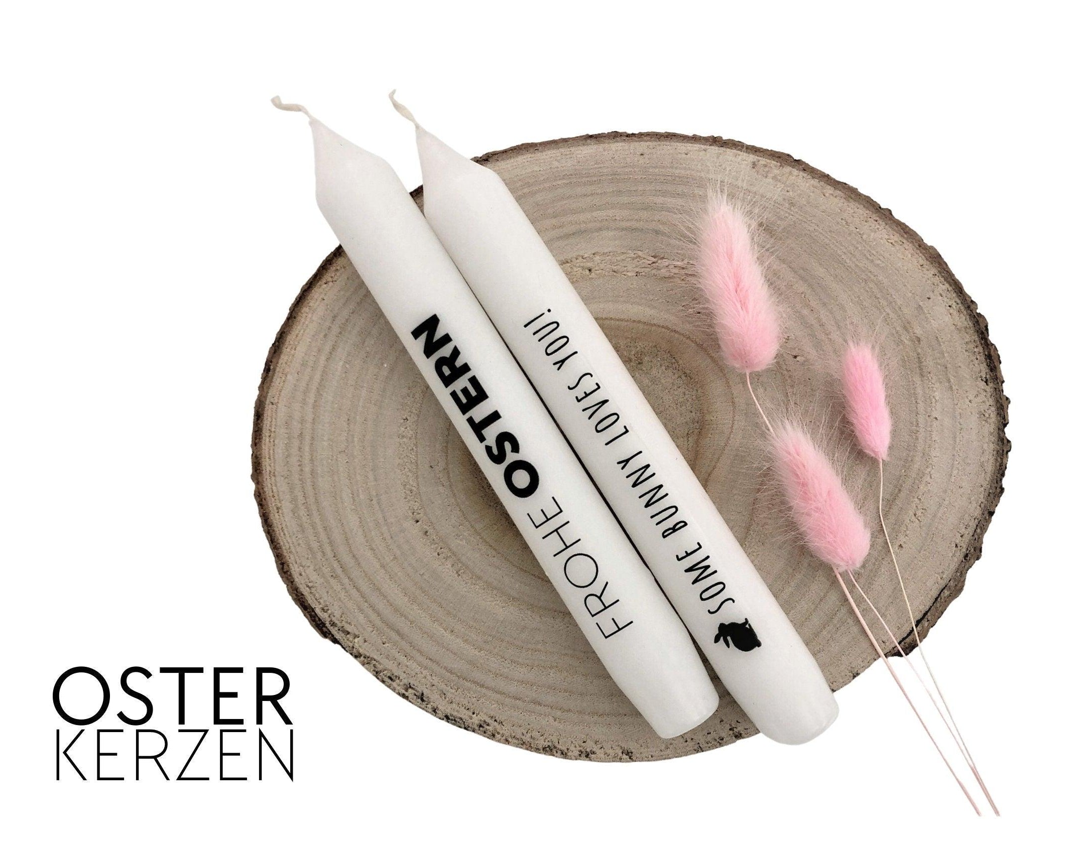 Oster Kerzen mit Botschaft | zwei Stabkerzen Ostern - Roo's Gift Shop