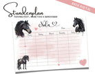 Personalisierter Stundenplan | schwarze Pferde | rosa Glitzer Herz | magnetisch und abwischbar | nachhaltig | auch zum Download - Roo's Gift Shop