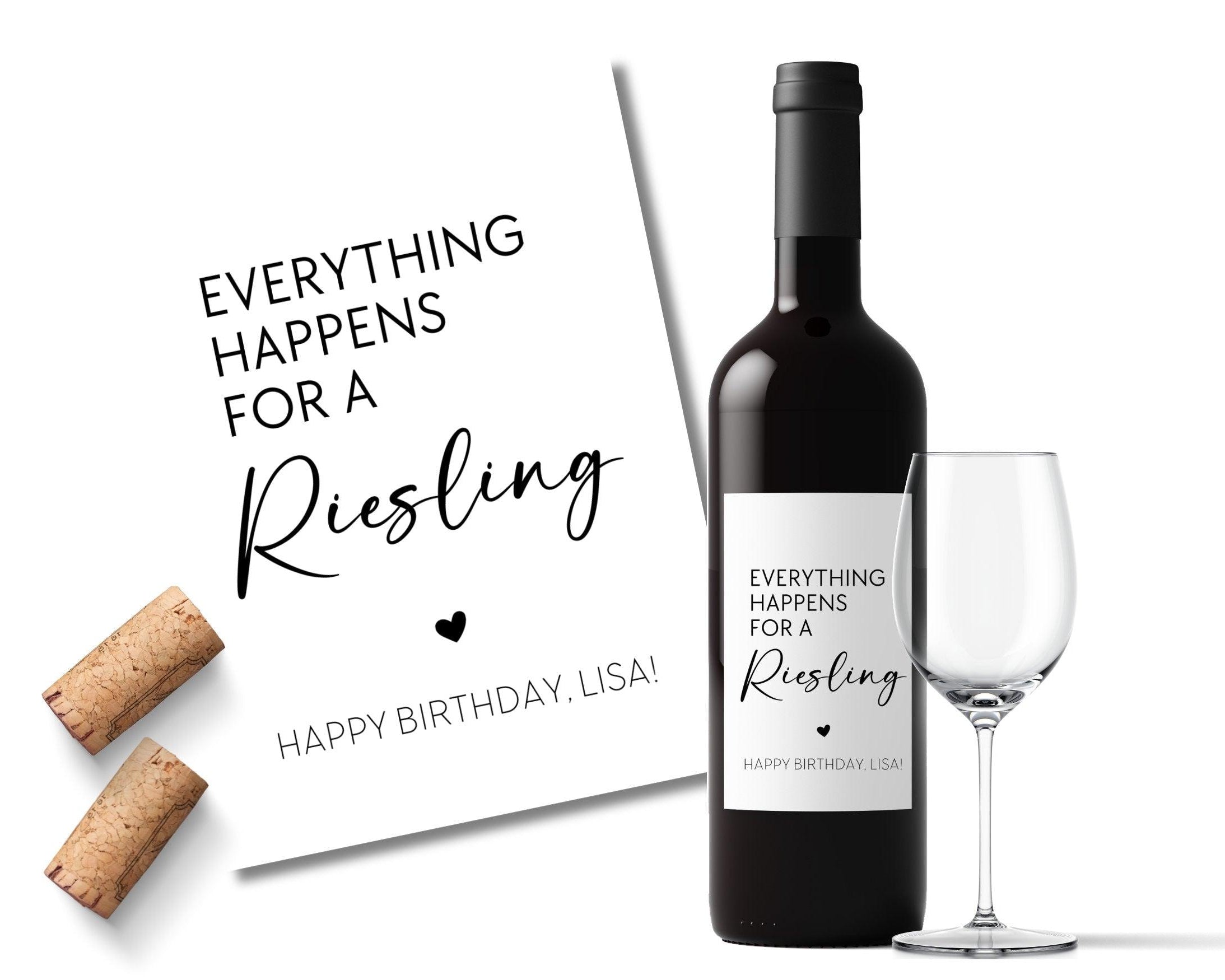 Personalisiertes Weinflaschen Etikett | Everything happens for a Riesling - Roo's Gift Shop