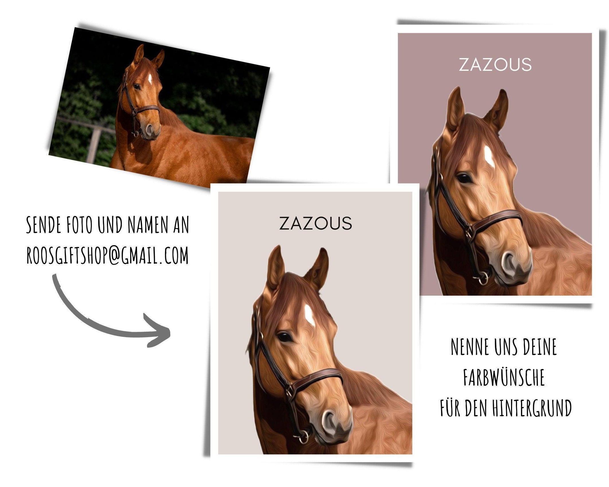 Pferde Portrait | nach Foto mit Namen - Roo's Gift Shop