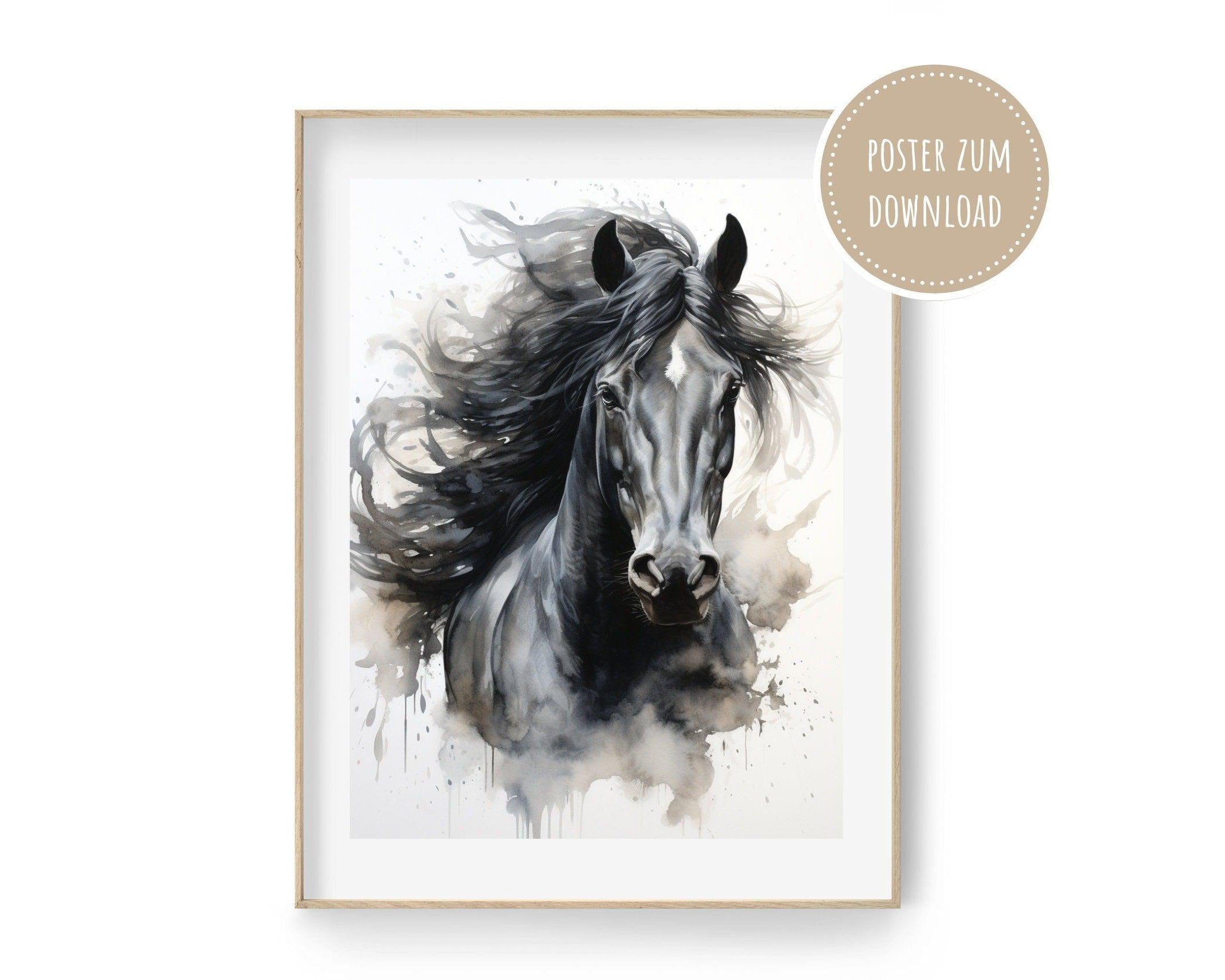 Pferde Poster | Aquarell Bild schwarzes Pferd | digitaler download - Roo's Gift Shop