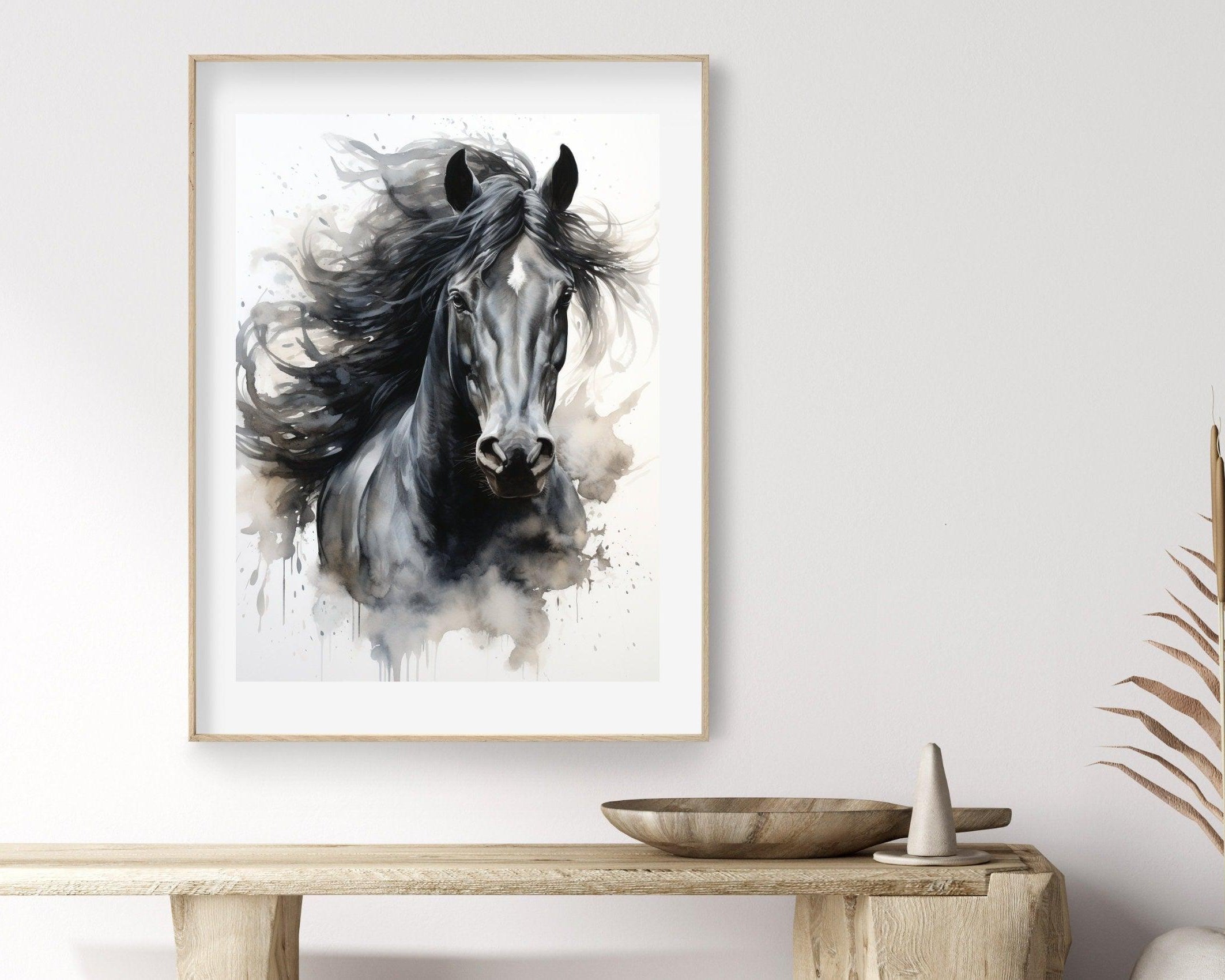 Pferde Poster | Aquarell Bild schwarzes Pferd | digitaler download - Roo's Gift Shop