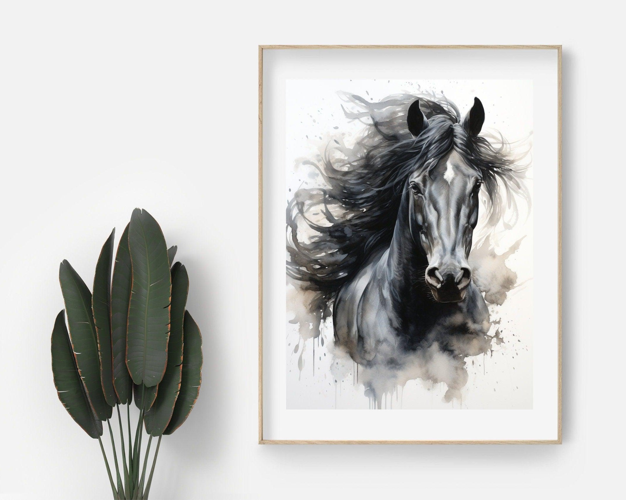 Pferde Poster | Aquarell Bild schwarzes Pferd | digitaler download - Roo's Gift Shop