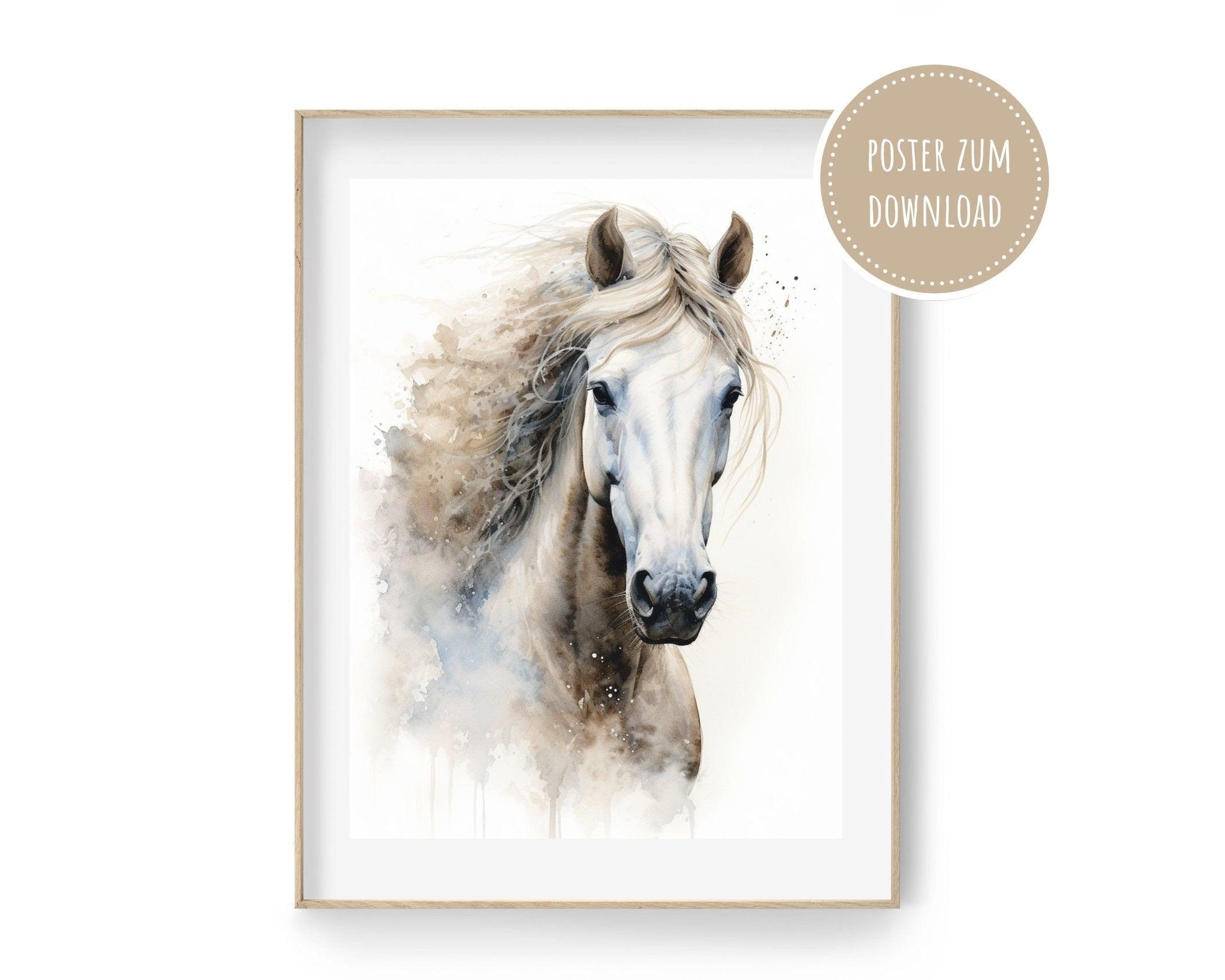 Pferde Poster | Aquarell Bild weißes Pferd | digitaler download - Roo's Gift Shop