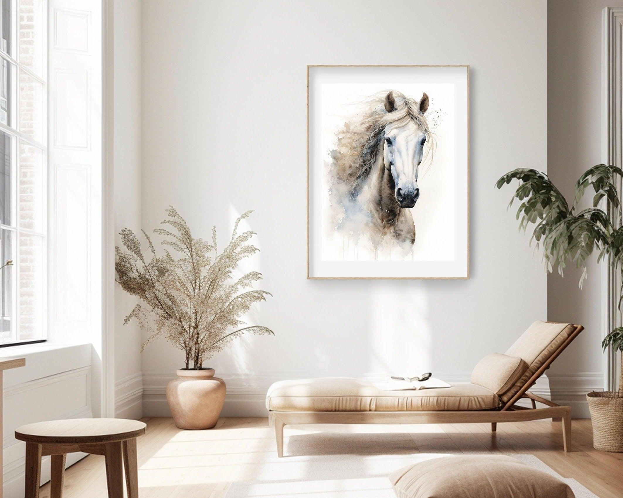 Pferde Poster | Aquarell Bild weißes Pferd | digitaler download - Roo's Gift Shop