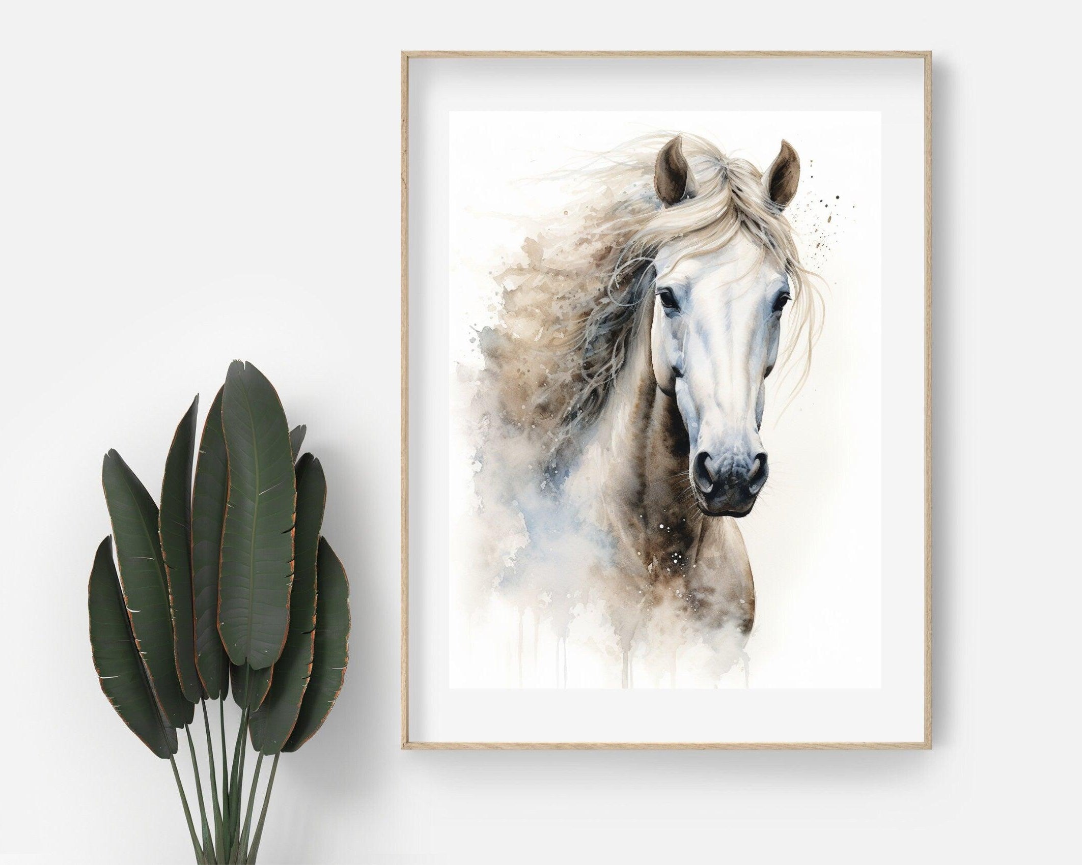 Pferde Poster | Aquarell Bild weißes Pferd | digitaler download - Roo's Gift Shop