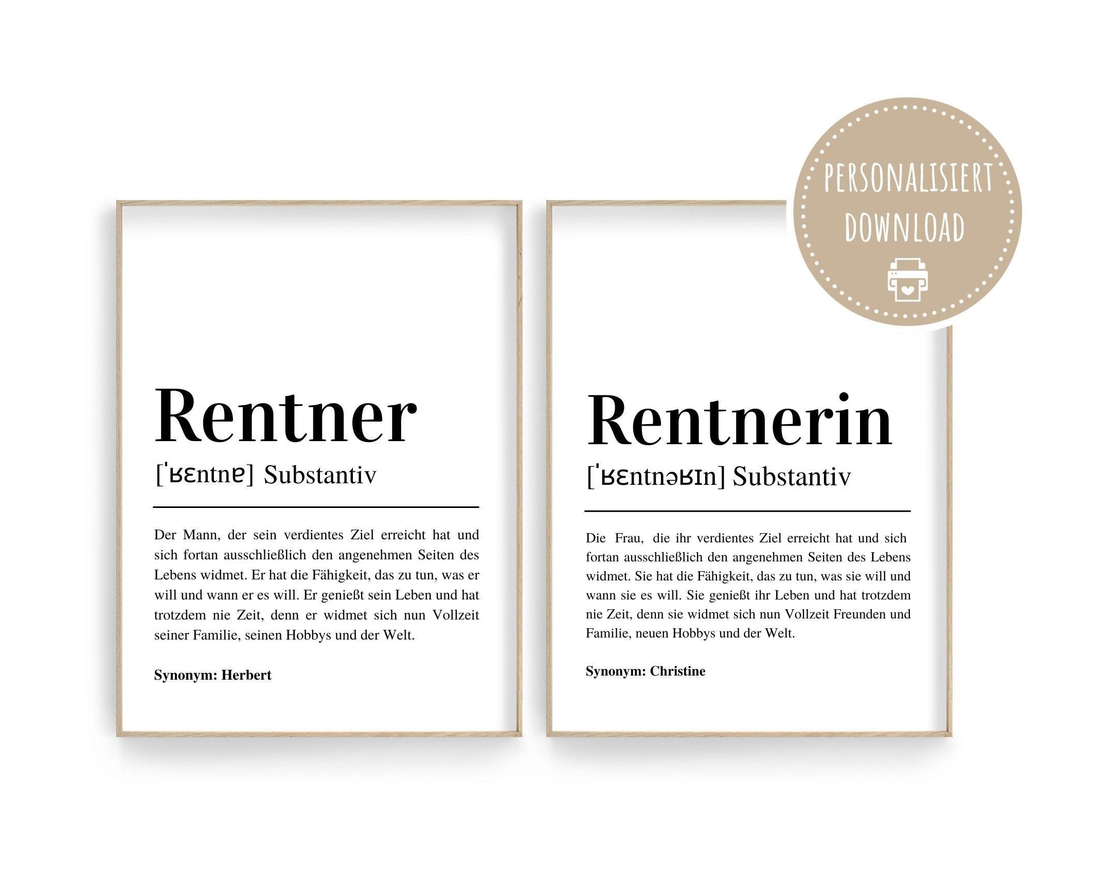 Poster Definition Rentner | personalisiert | Geschenk Rentnerin Ruhestand | Digitaler Download - Roo's Gift Shop