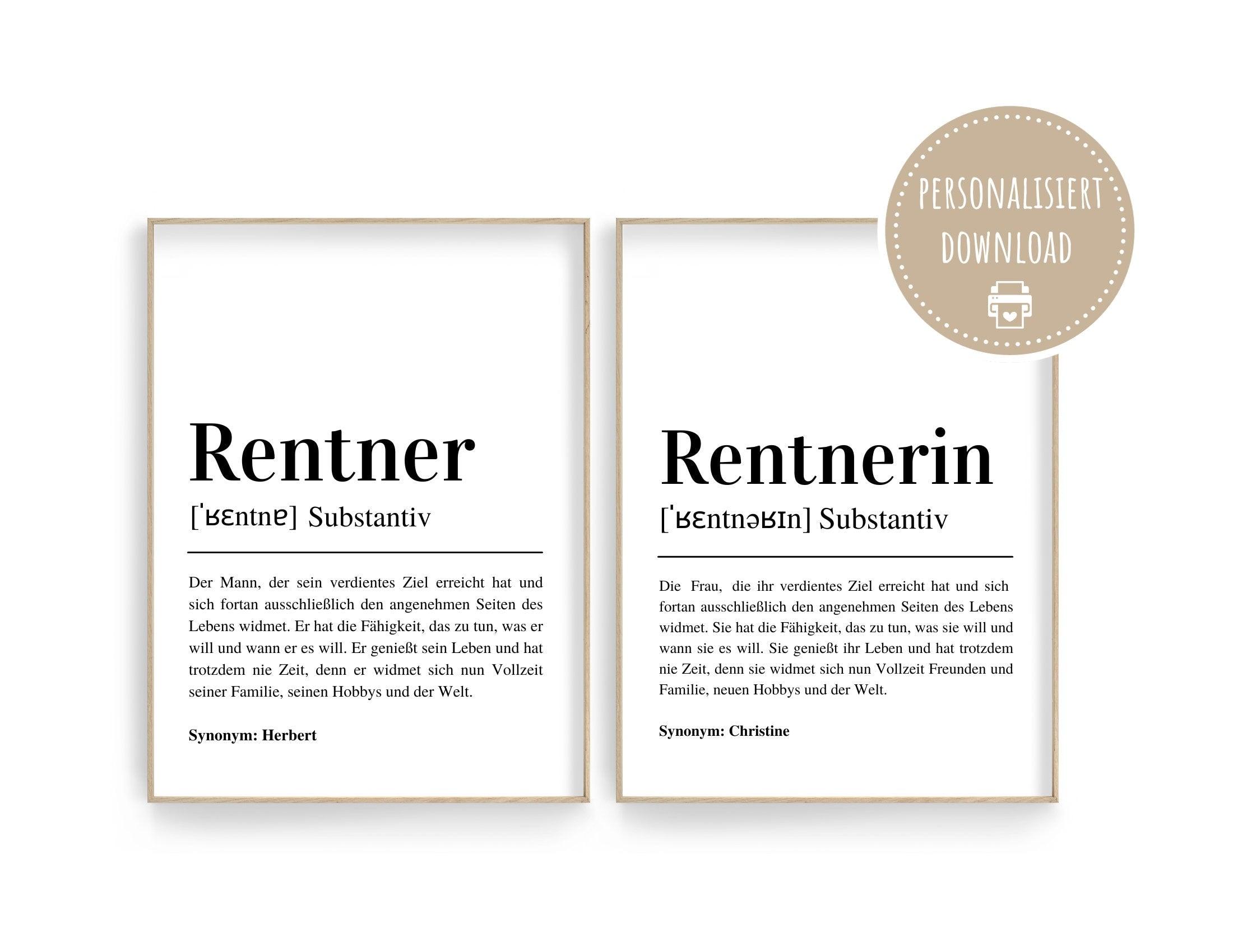 Poster Definition Rentner | personalisiert | Geschenk Rentnerin Ruhestand | Digitaler Download - Roo's Gift Shop