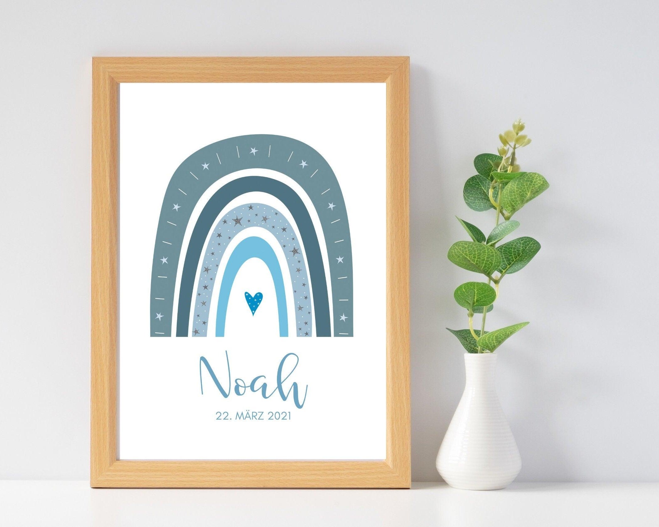 Poster Geburt | personalisierter Regenbogen blau - Roo's Gift Shop
